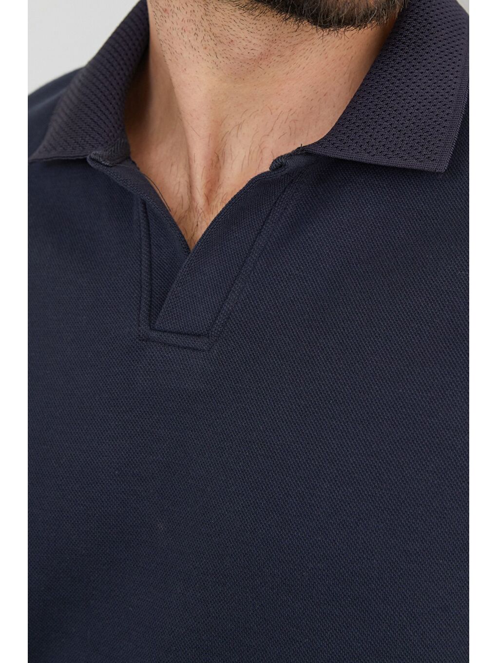 Lacivert Basic Polo Yaka Pike Büyük Beden Sweatshirt-3