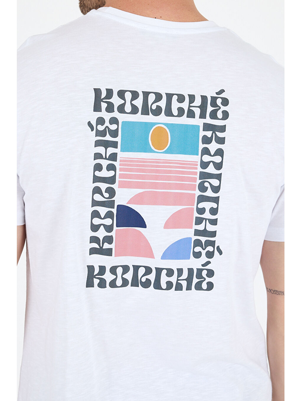 Beyaz Erkek %100 Pamuk Bisiklet Yaka Kısa Kollu Baskılı Tişört Rahat ve Günlük Tişört 0005-4