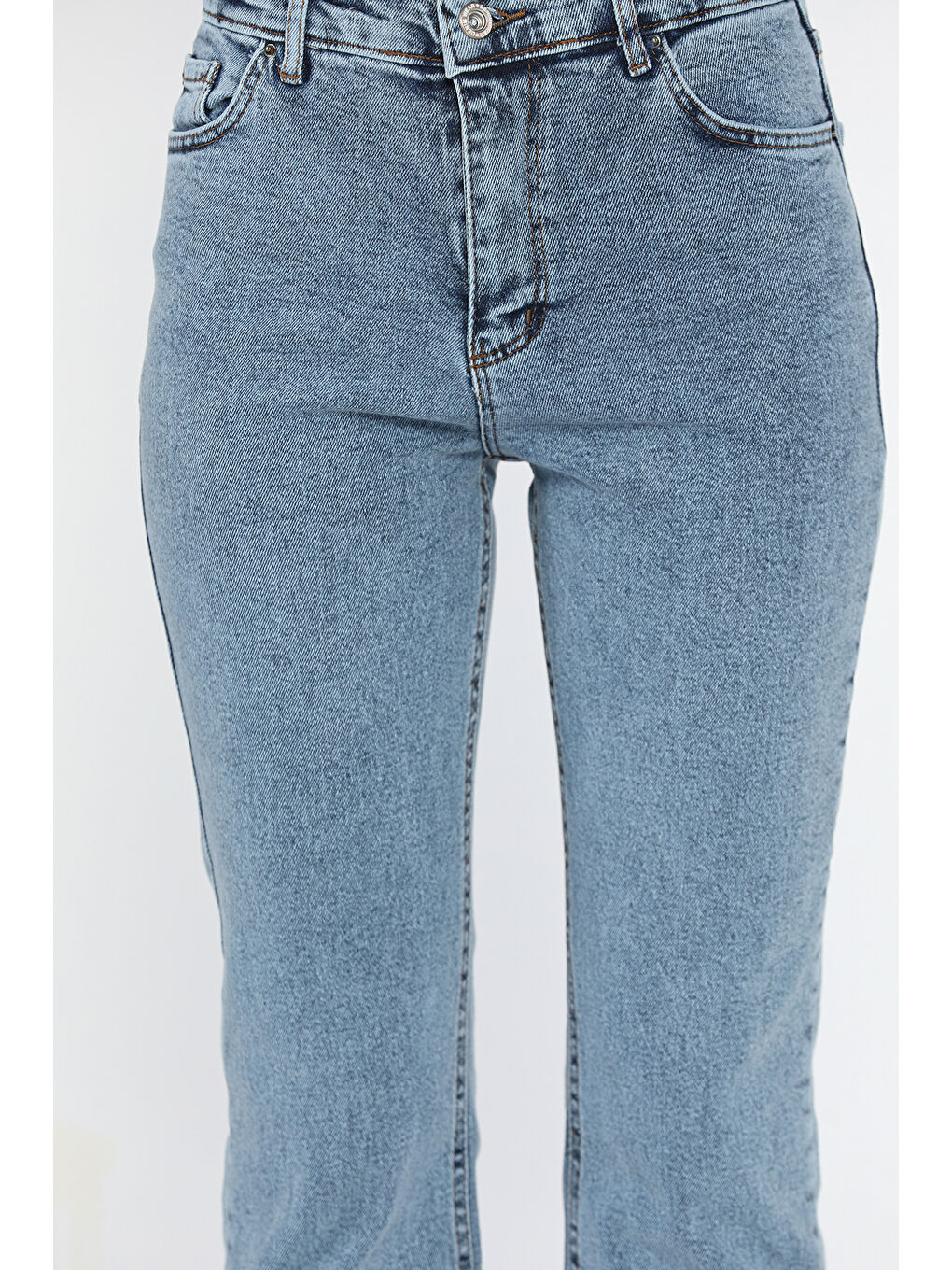 Mavi Kesik Paça Yüksek Bel Kadın Jean Pantolon-3