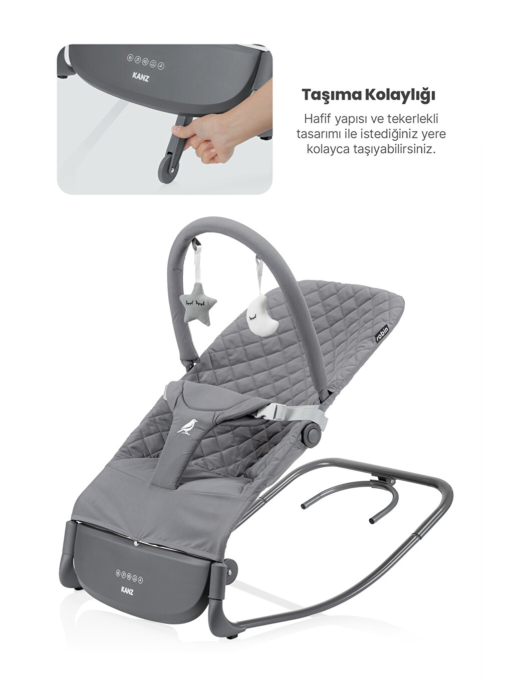 Robin Elektrikli Pilli Ana Kucağı Cool Grey-5