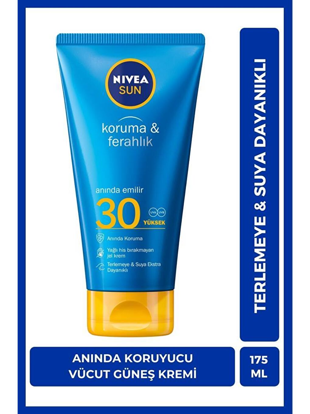 SUN SPF30 Yüksek Güneş Koruyucu ve Ferahlatıcı Krem 175ml, UVA UVB Koruması, Suya Karşı Dayanıklı