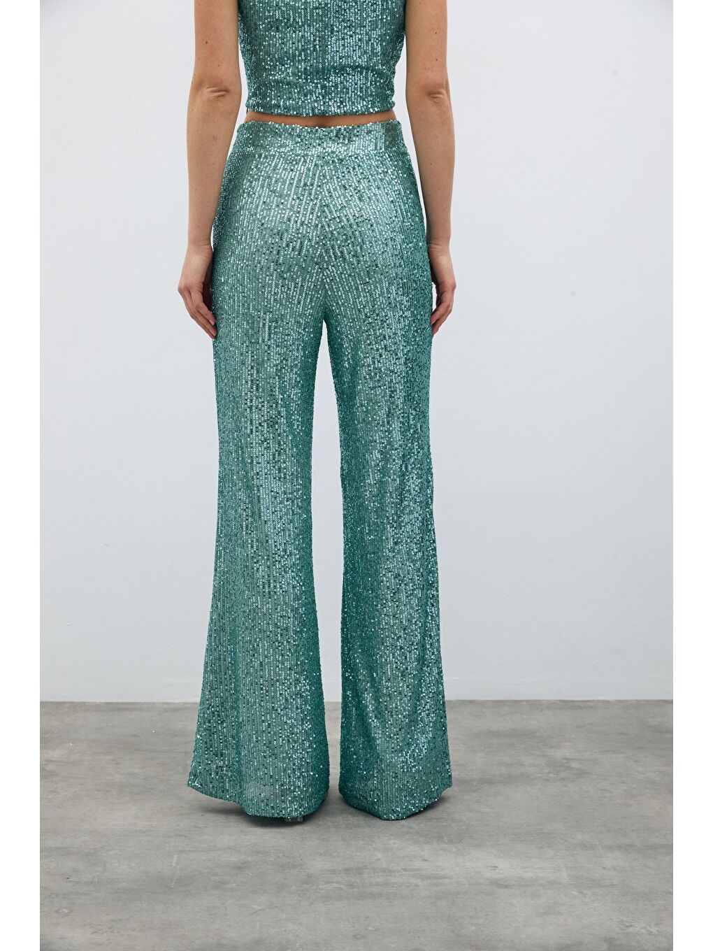 Yeşil Payetli Salaş Pantolon - Mint-6