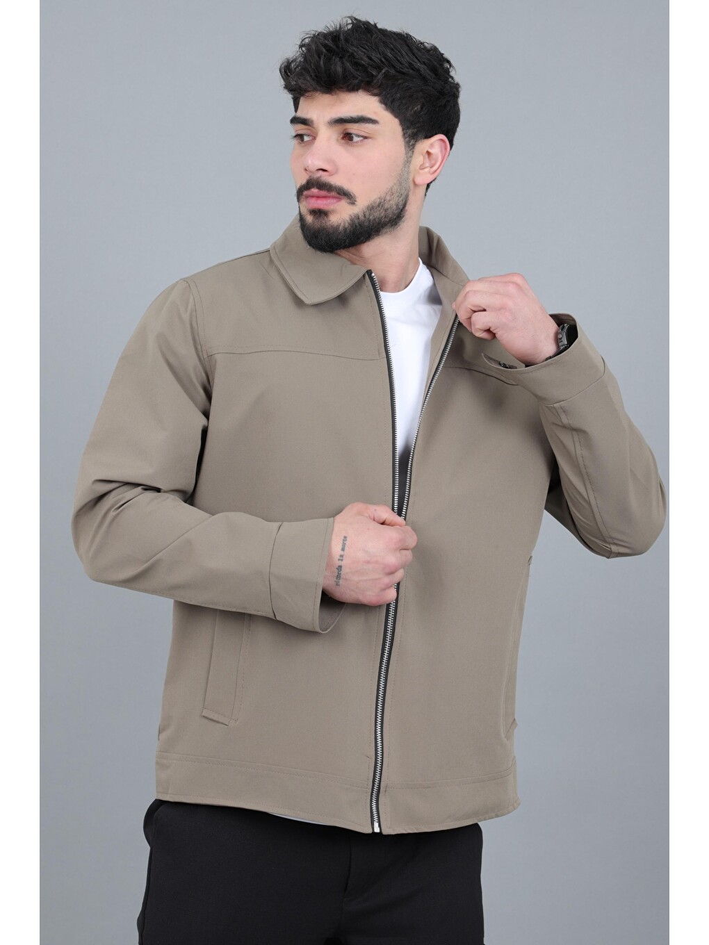 Bej Yakalı Fermuarlı Mevsimlik Mont Pldp 3033_60390-2