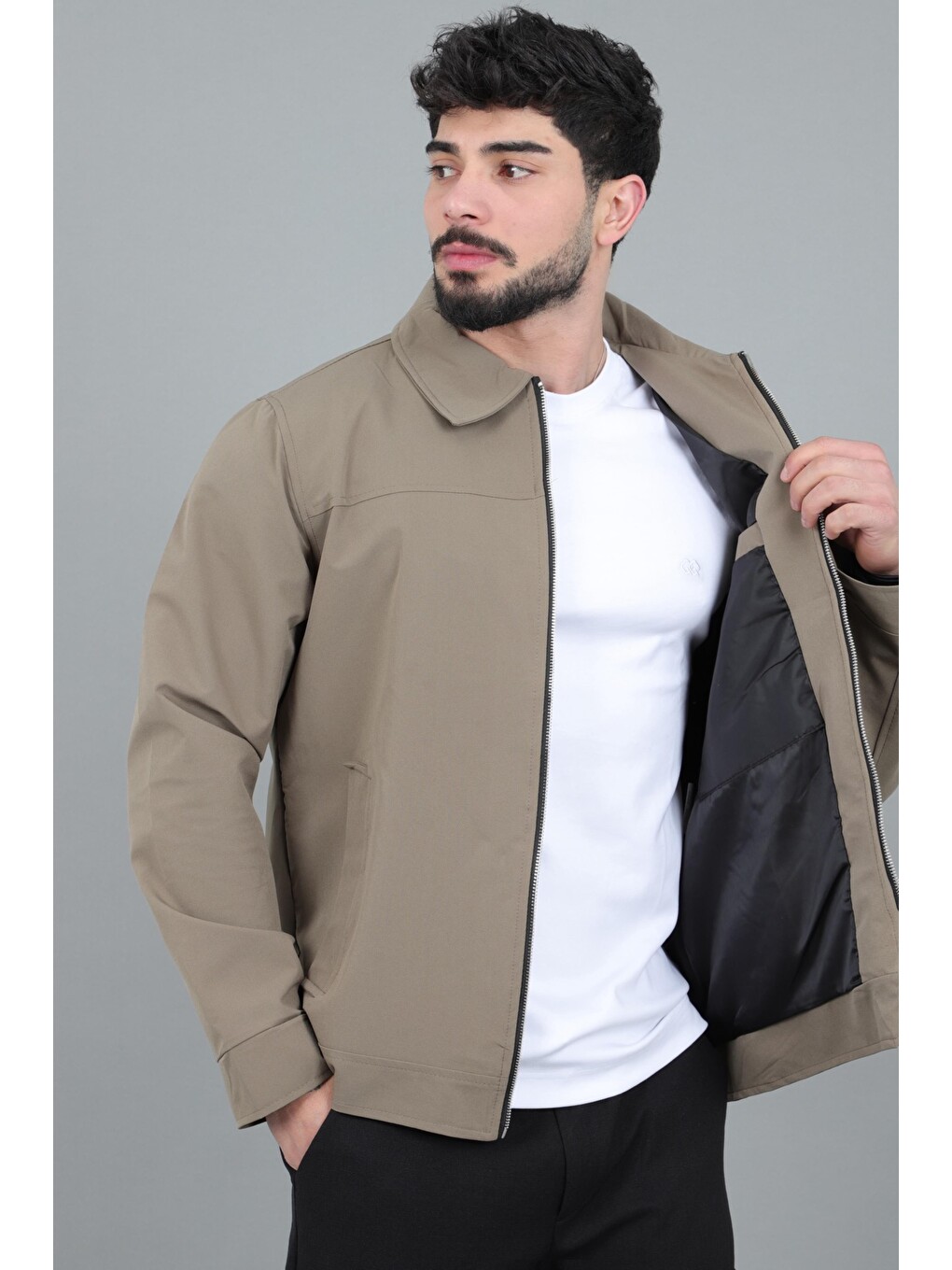Bej Yakalı Fermuarlı Mevsimlik Mont Pldp 3033_60390-3