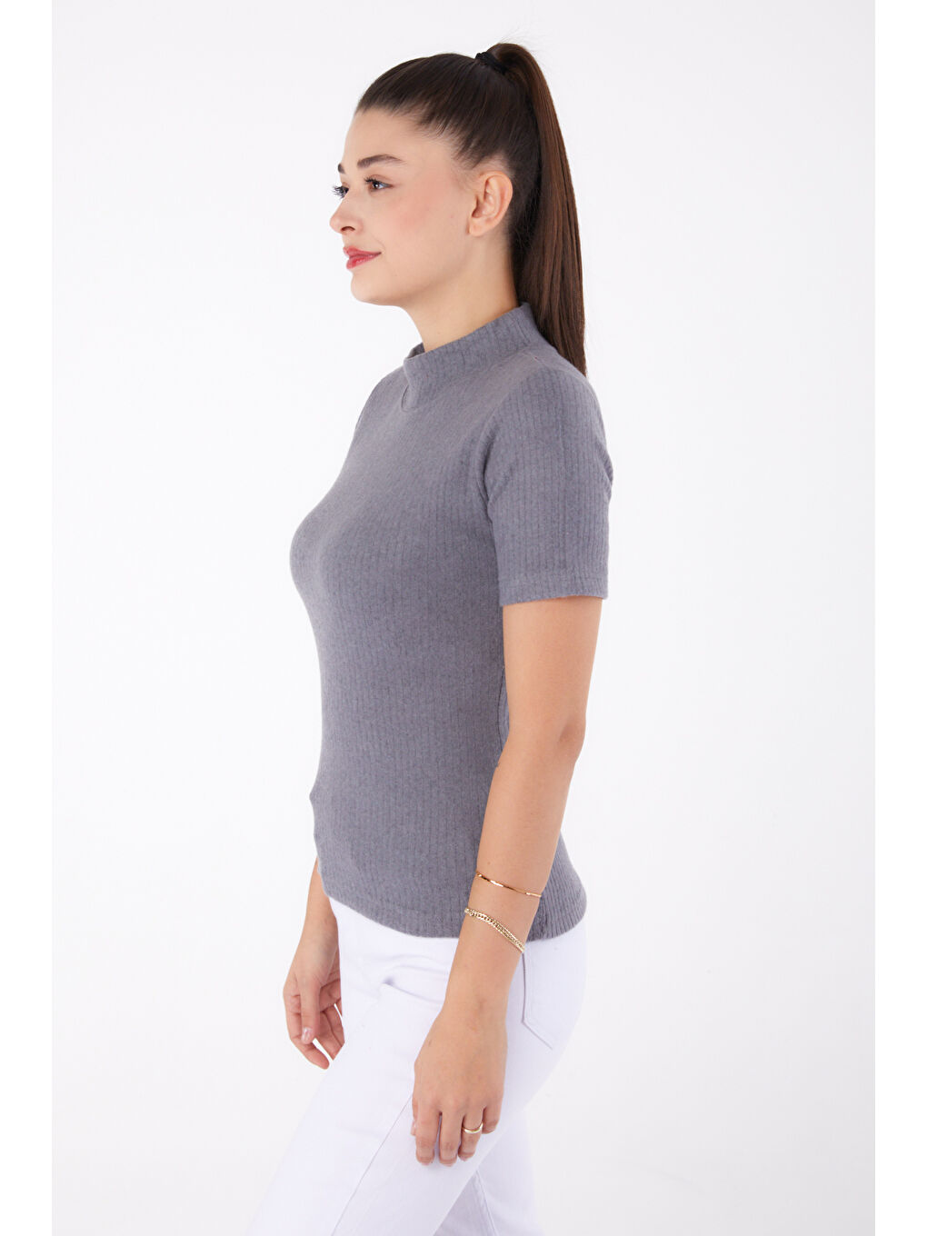 Gri Kısa Kollu Bluz Füme - 26315-3