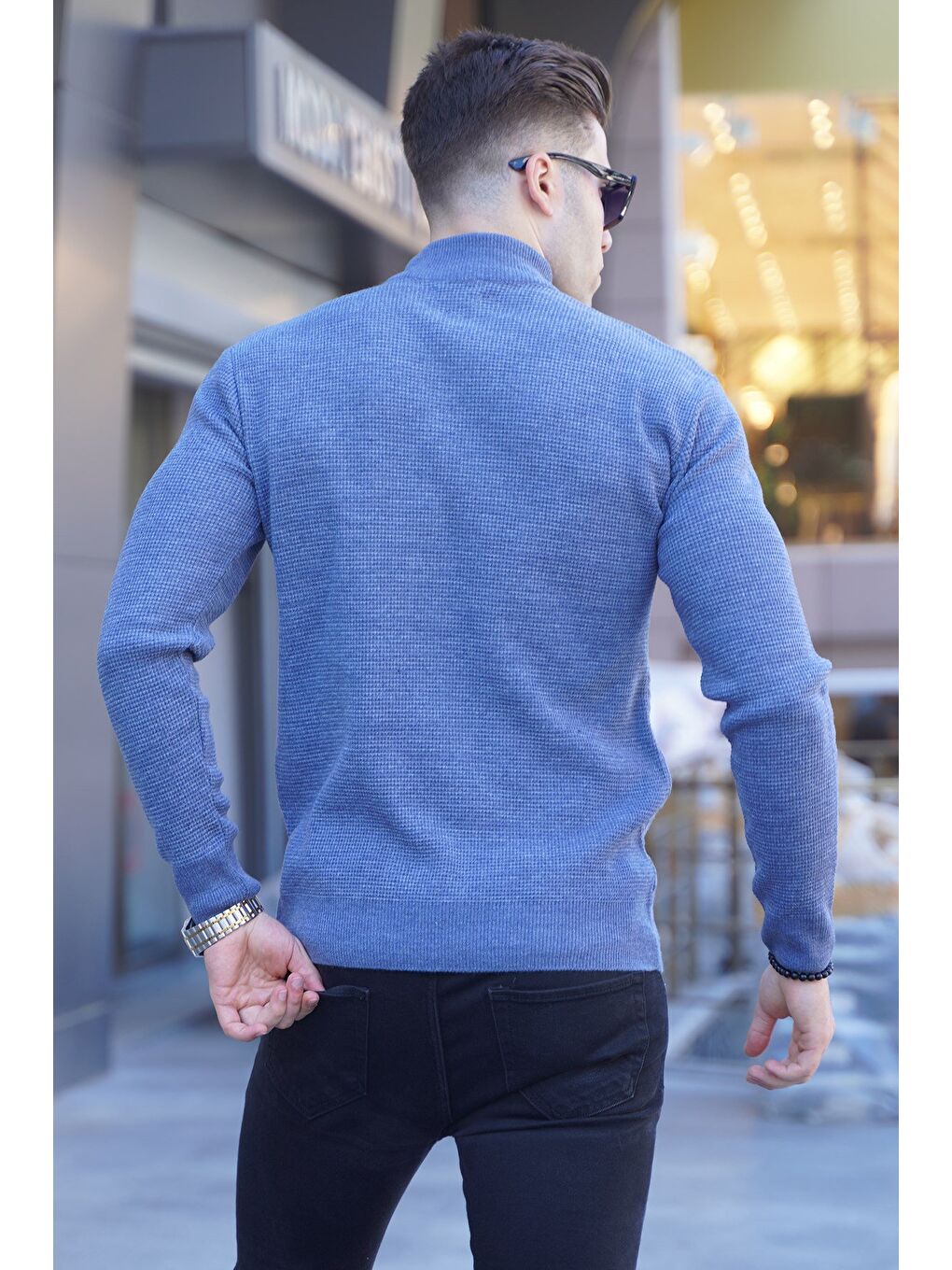 Havacı Mavi Yarım Balıkçı Yaka Triko Kazak 5969-1