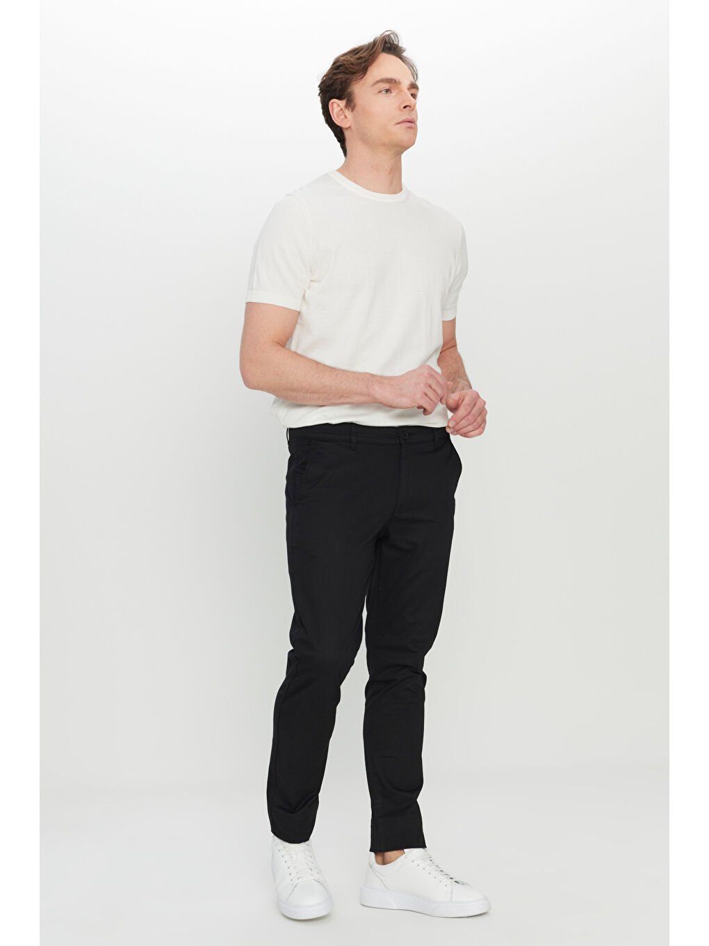 Erkek Siyah Pamuklu Slim Fit Dar Kesim Yan Cep Esnek Casual Pantolon-2