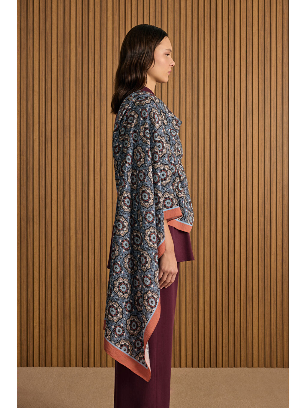 Bordo Beli Bağcıklı Lyocell Tunik-3