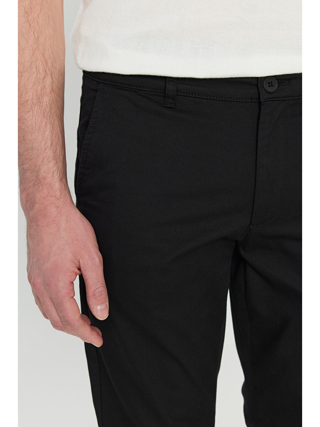 Erkek Siyah Pamuklu Slim Fit Dar Kesim Yan Cep Esnek Casual Pantolon-3