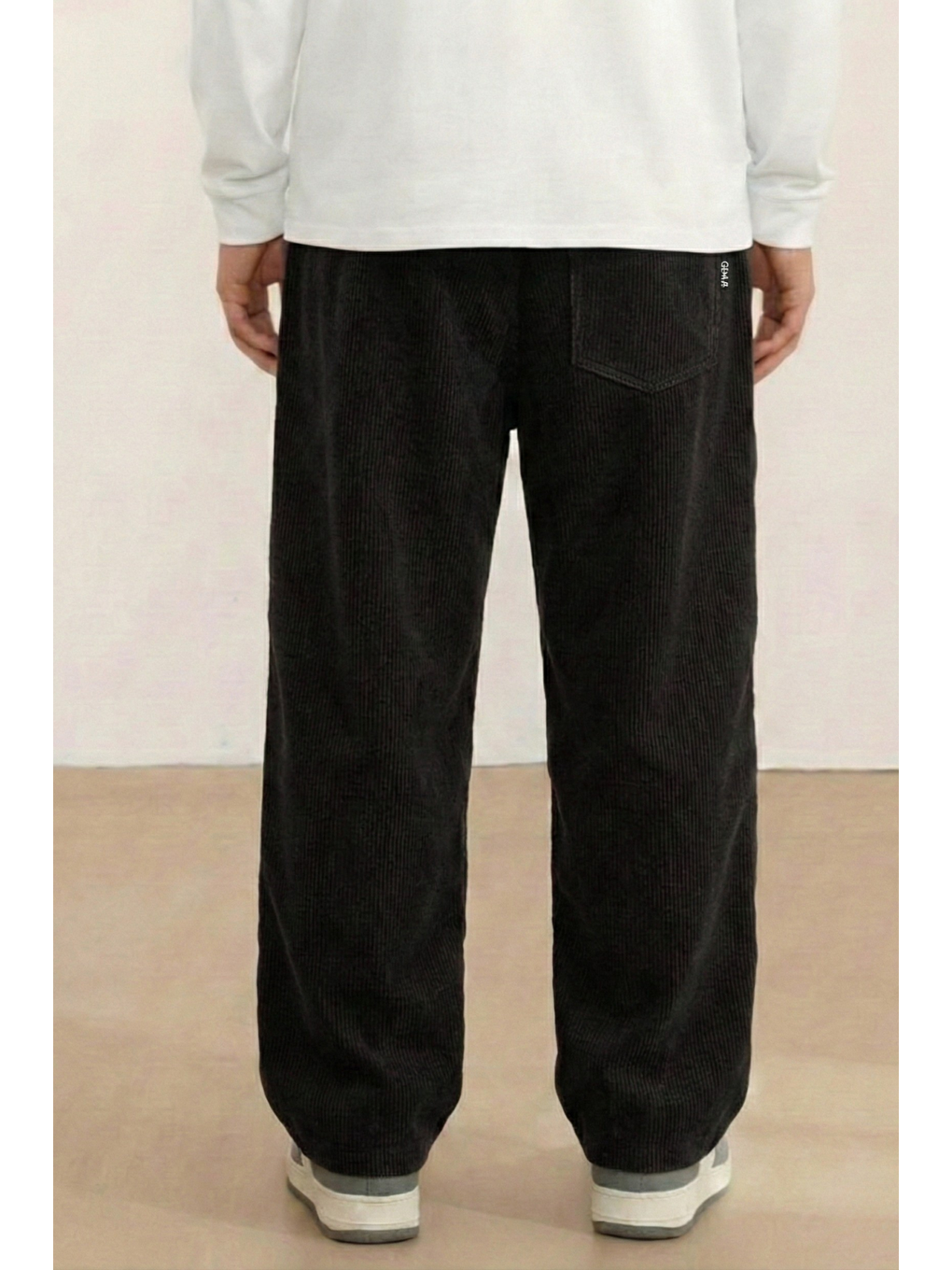 Siyah GENIUS Erkek Pantolon Fitilli Kadife Bol Paça Oversize Pantolon-3