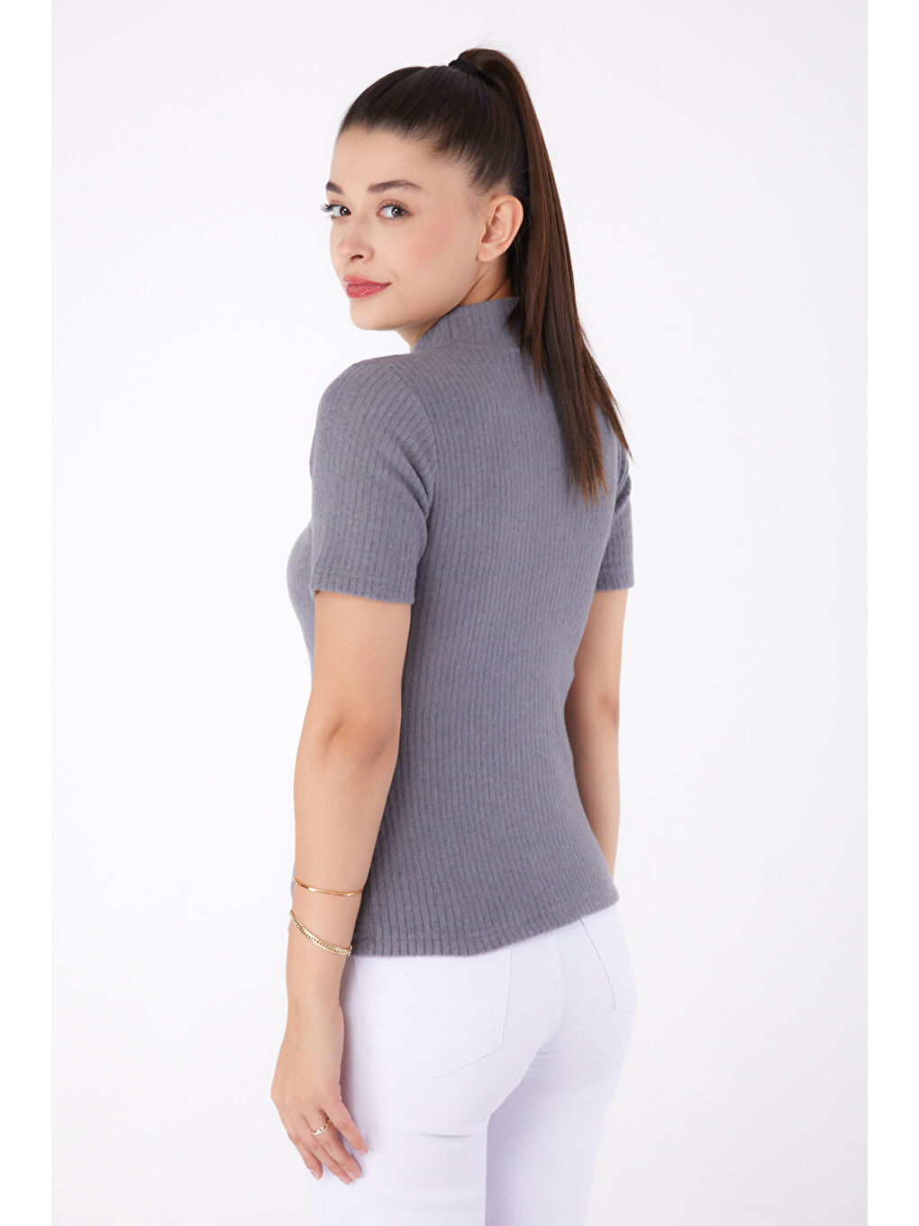 Gri Kısa Kollu Bluz Füme - 26315-4