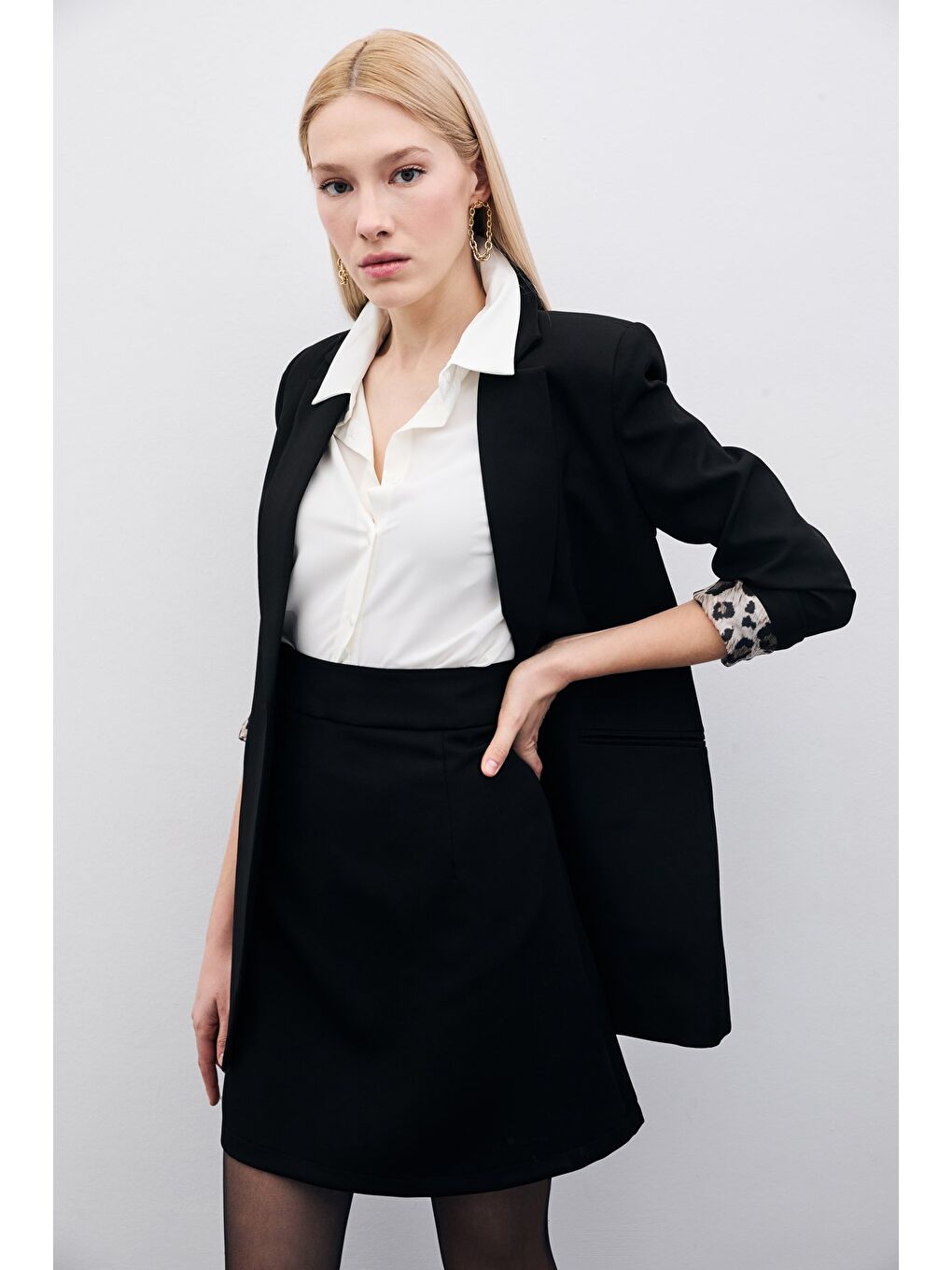 Düz Mini Etek - Siyah-5