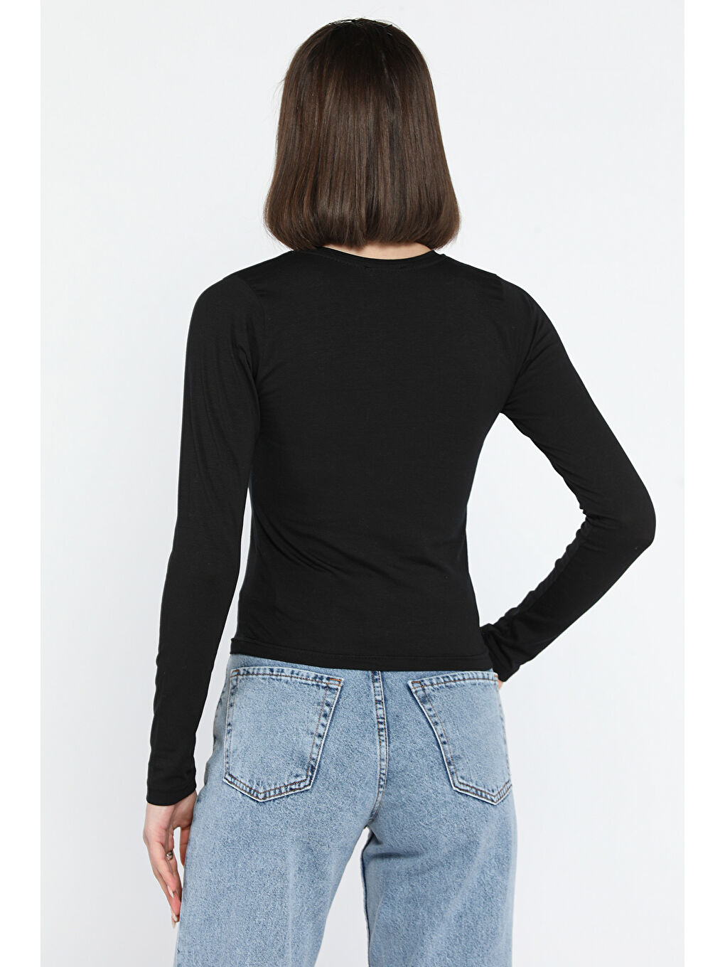 Gülseli Siyah Bisiklet Yaka Kadın Body Bluz - 2