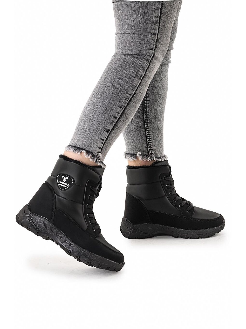 Siyah Termo Taban Kadın Kar Bot Ayakkabı 7605 Zmt