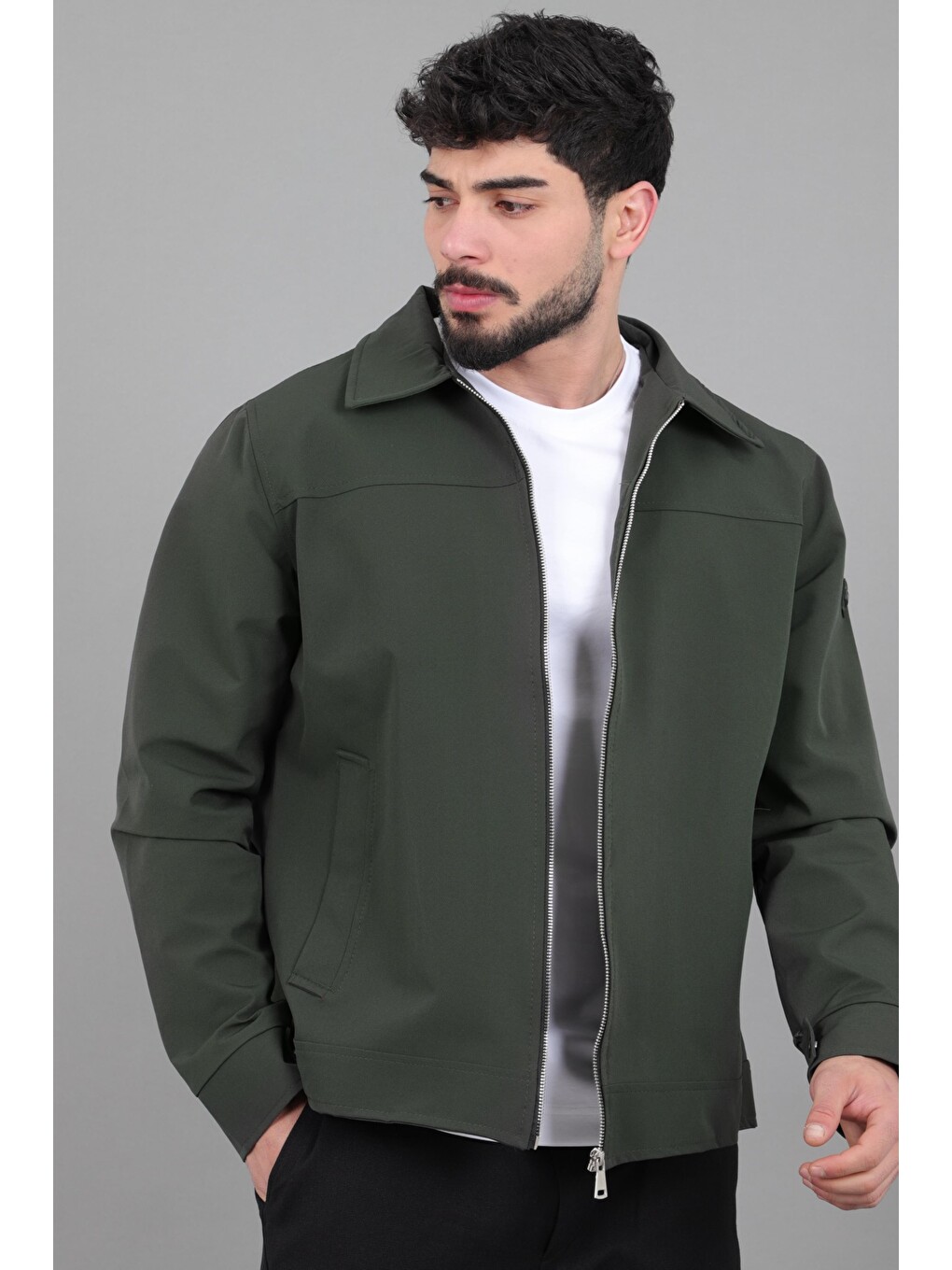 Haki Yakalı Fermuarlı Mevsimlik Mont PLDP 3033_60390-2