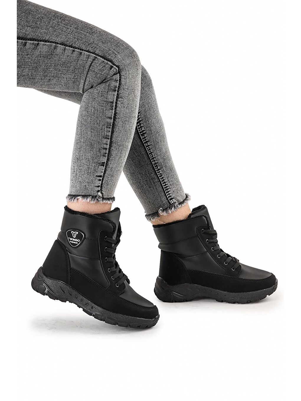 Siyah Termo Taban Kadın Kar Bot Ayakkabı 7605 Zmt-2