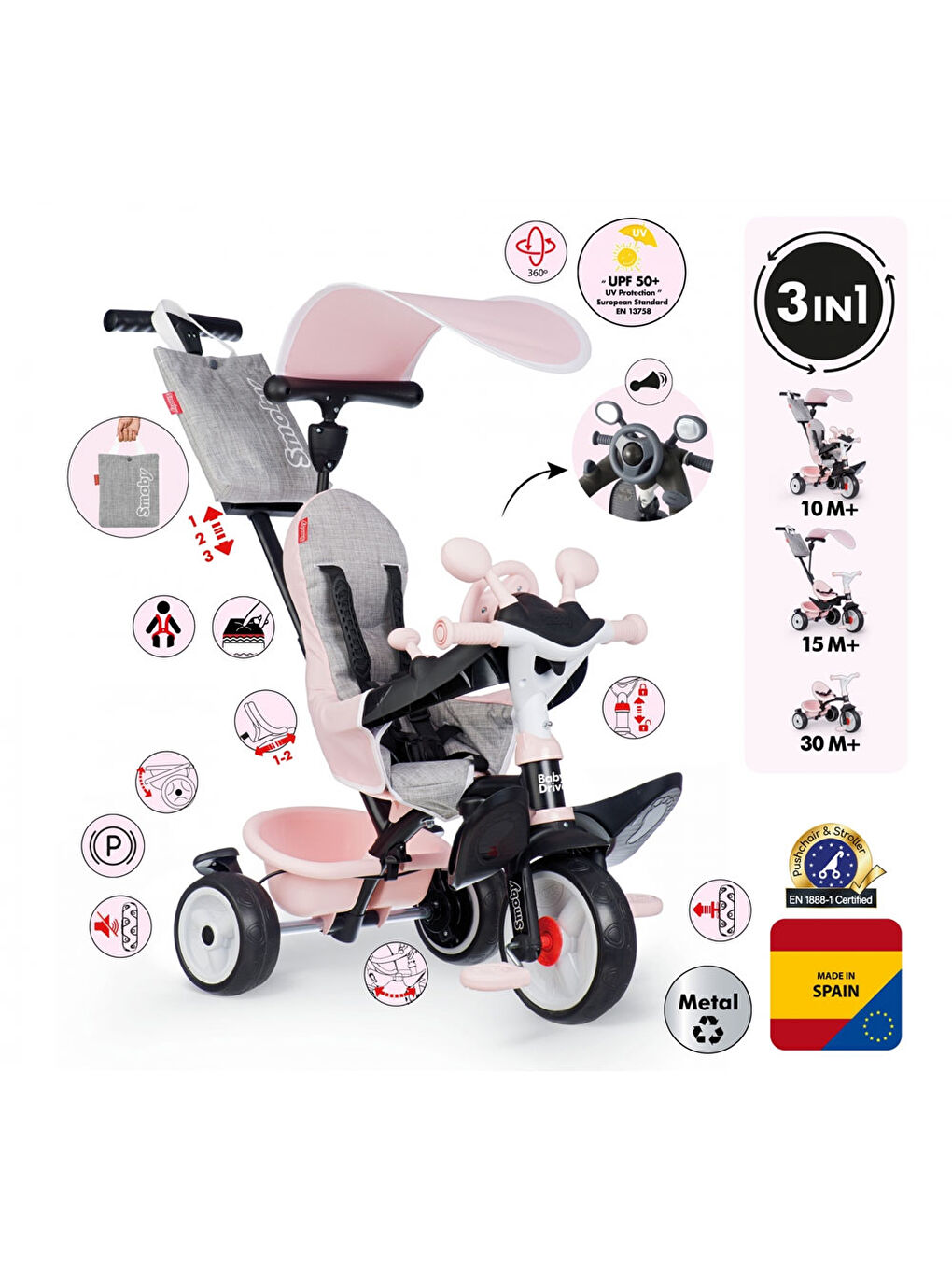 Baby Driver 3'ü 1 Arada Üç Tekerlekli Bisiklet 7600741504-5