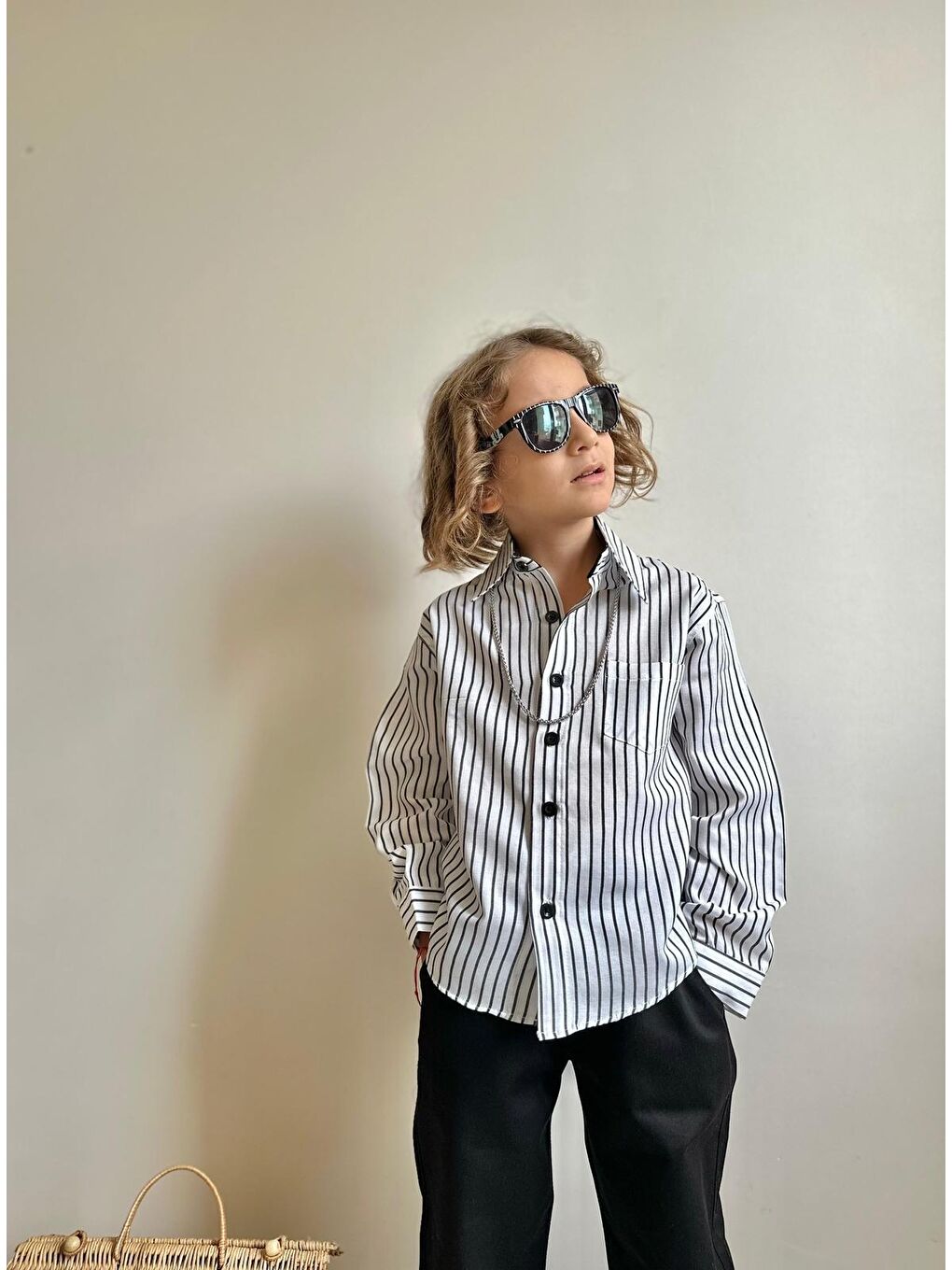 Siyah Erkek Çocuk Gabardin Pantalon ve Gömlek Alt Üst Takım-1