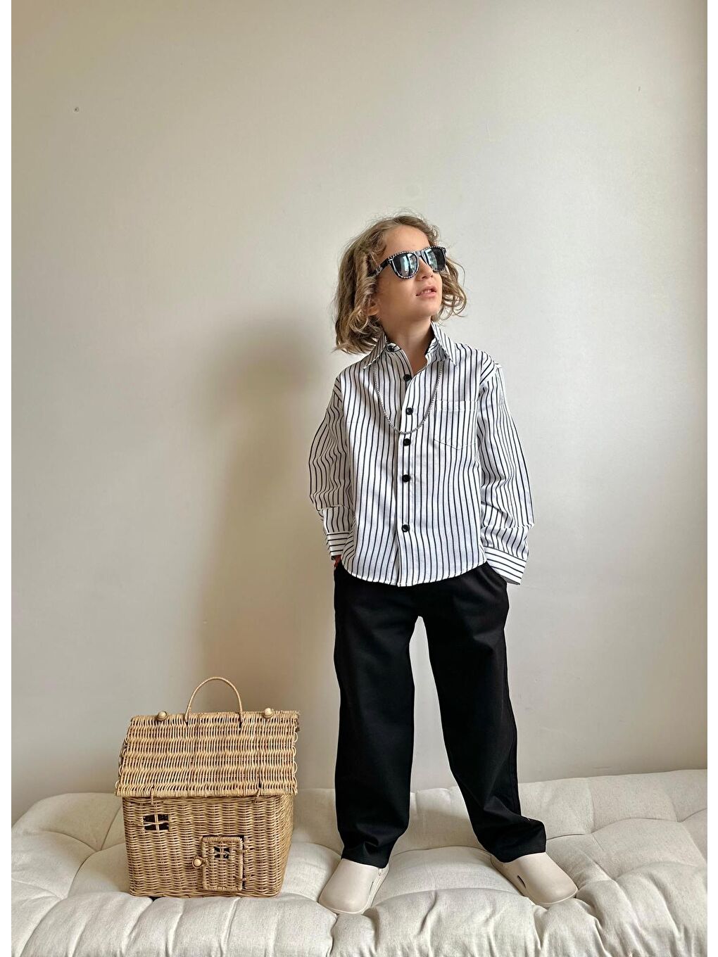 Siyah Erkek Çocuk Gabardin Pantalon ve Gömlek Alt Üst Takım-2