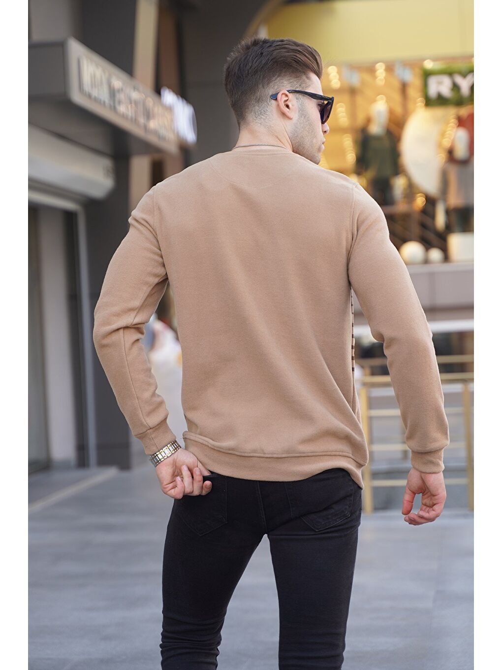 Kahverengi Bisküvi Çizgili Bisiklet Yaka Triko Kazak 5961-1