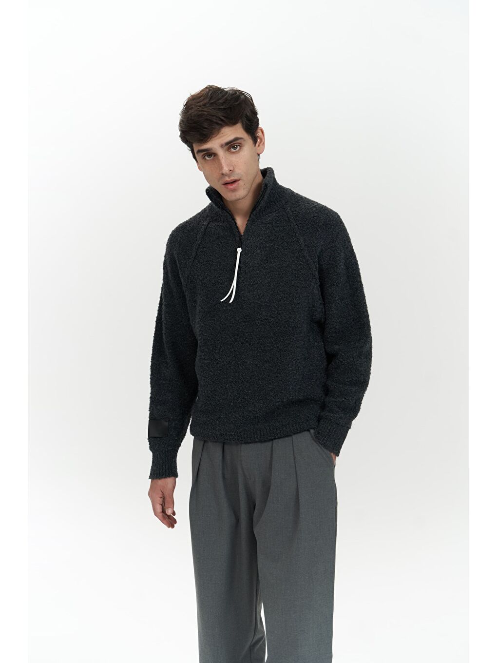 Zane Fermuar Detay Antrasit Erkek Triko Kazak