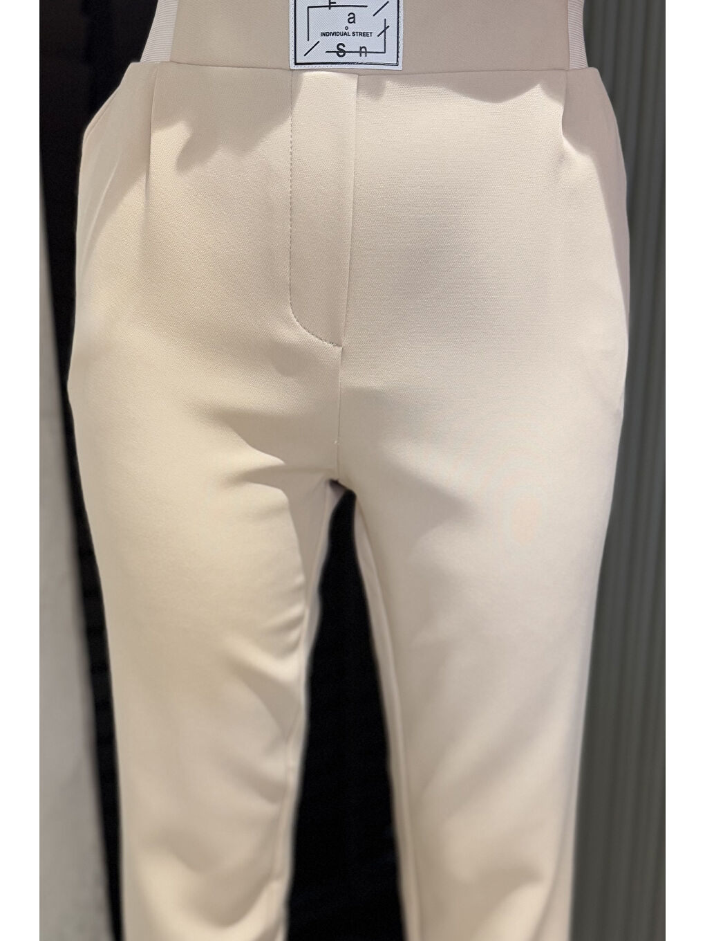 Bej Büyük Beden Bel Lastikli Duble Paça Kadın Pantolon-3