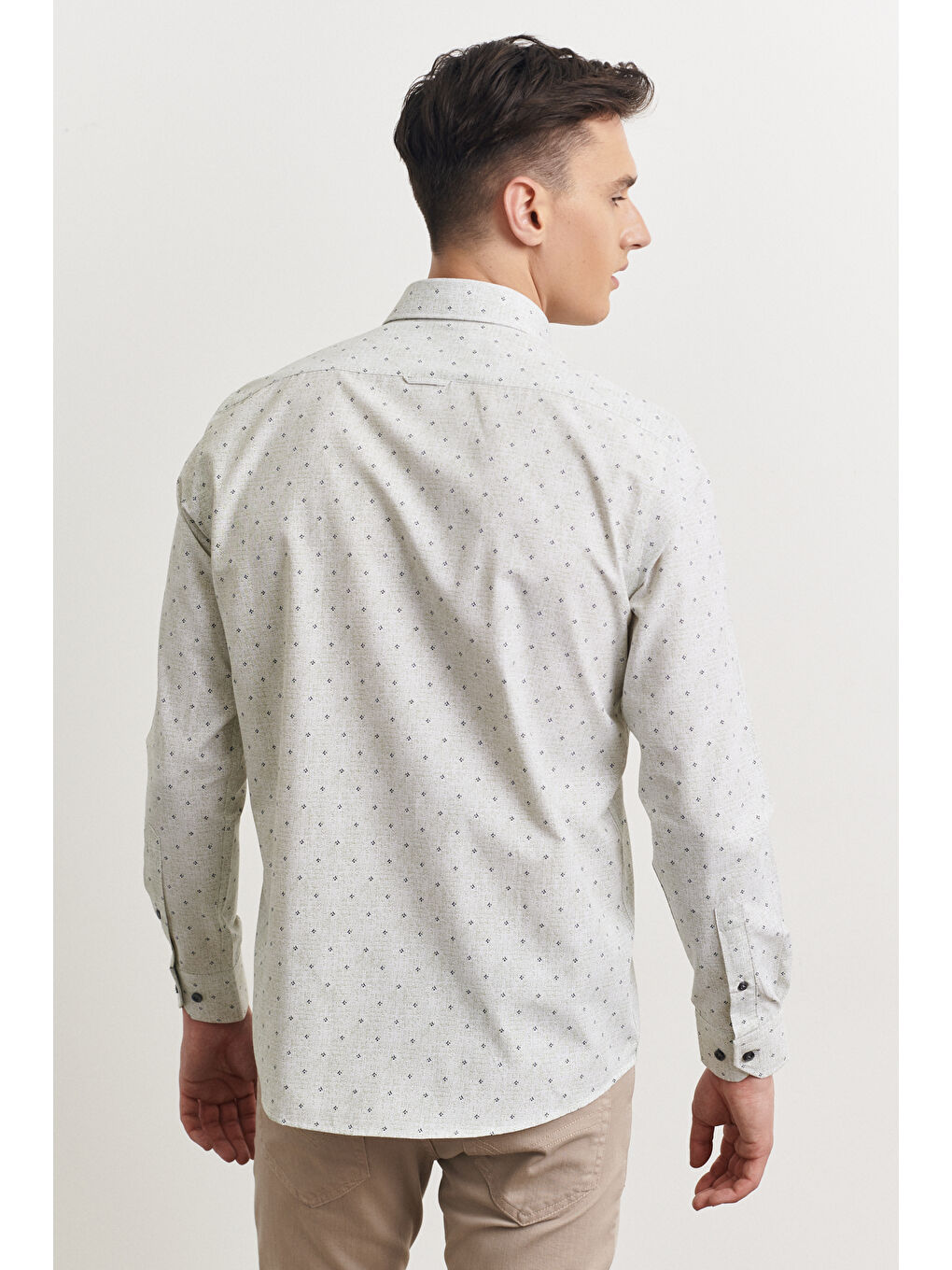 Erkek Yeşil Slim Fit Dar Kesim Düğmeli Yaka Baskılı Gömlek-6