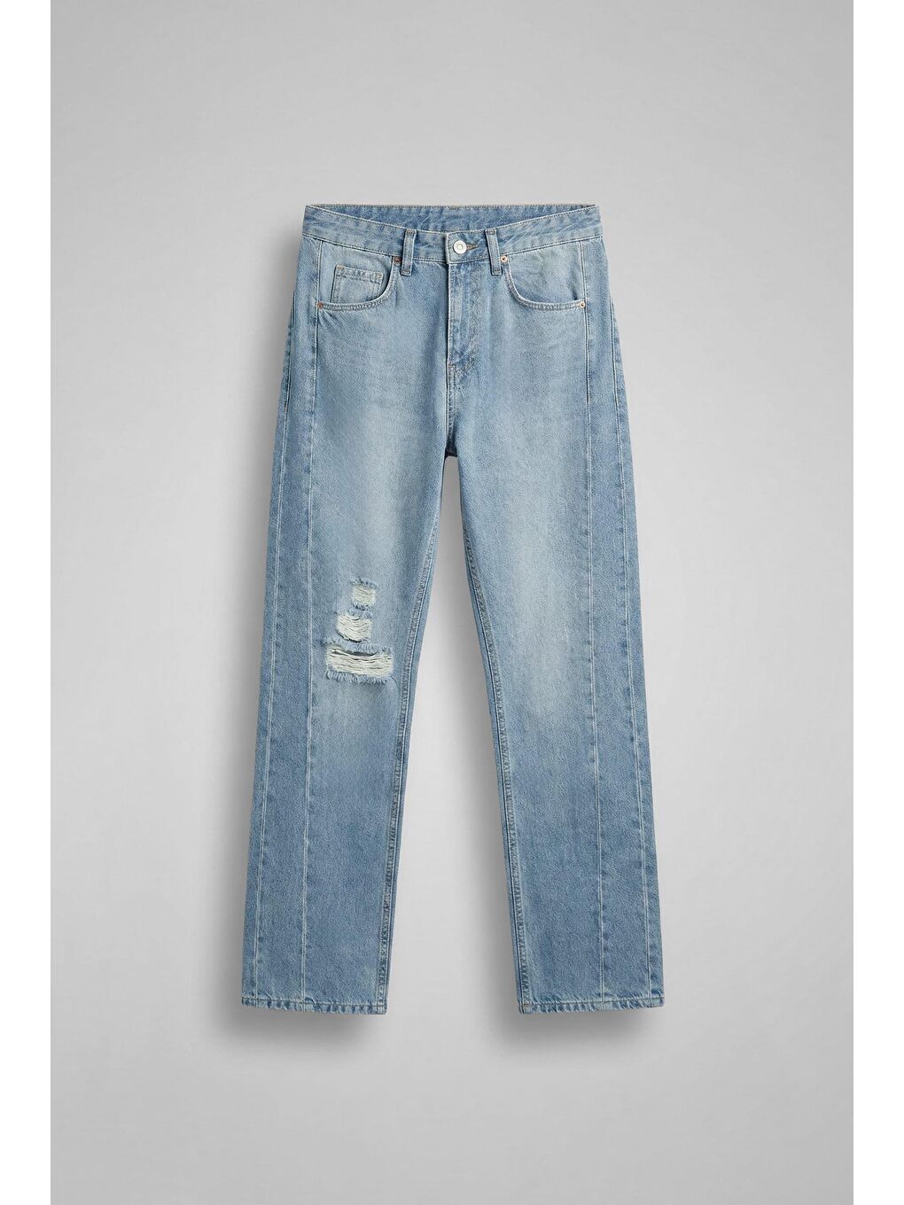 Erkek Baggy Fit Vintage Yıkama Dikiş Detaylı Jean Mavi