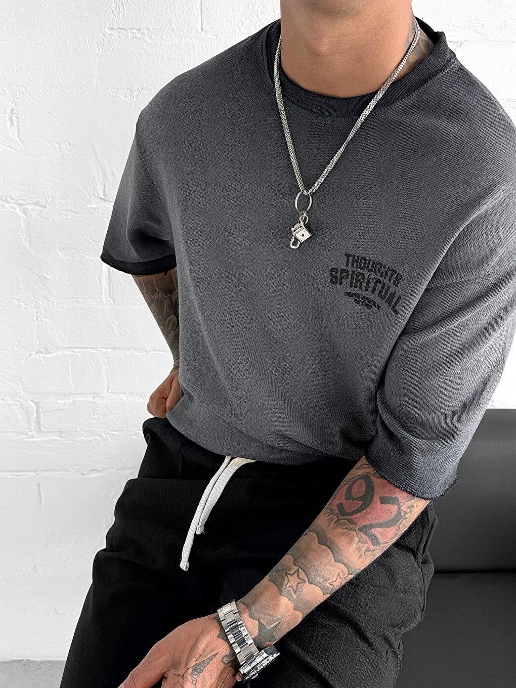 Erkek Yıkamalı Oversize Tişört Siyah-2