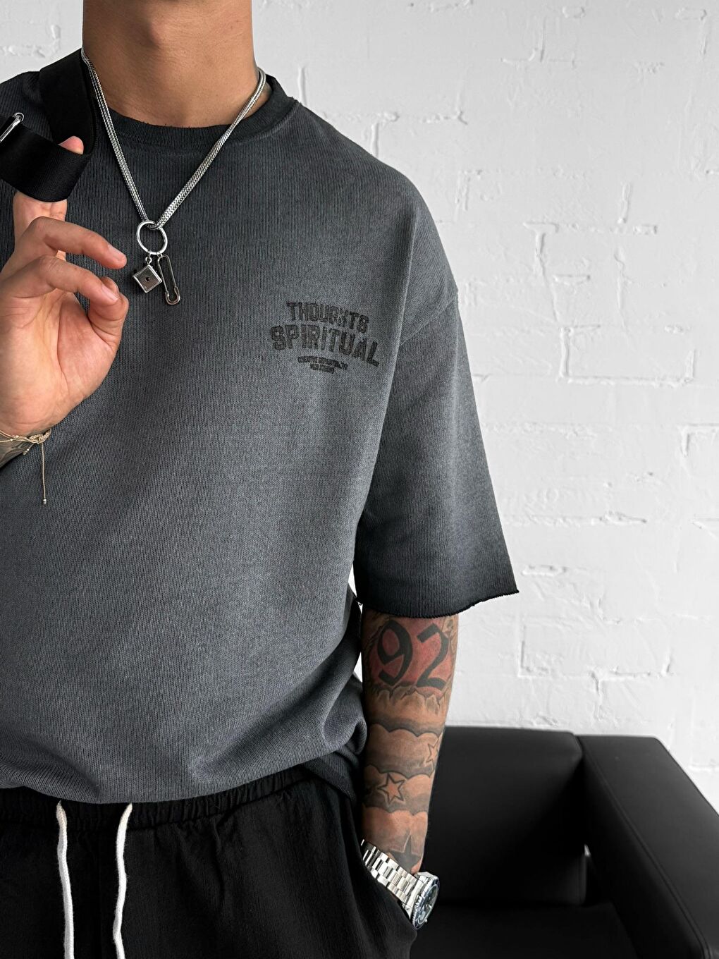 Erkek Yıkamalı Oversize Tişört Siyah-3