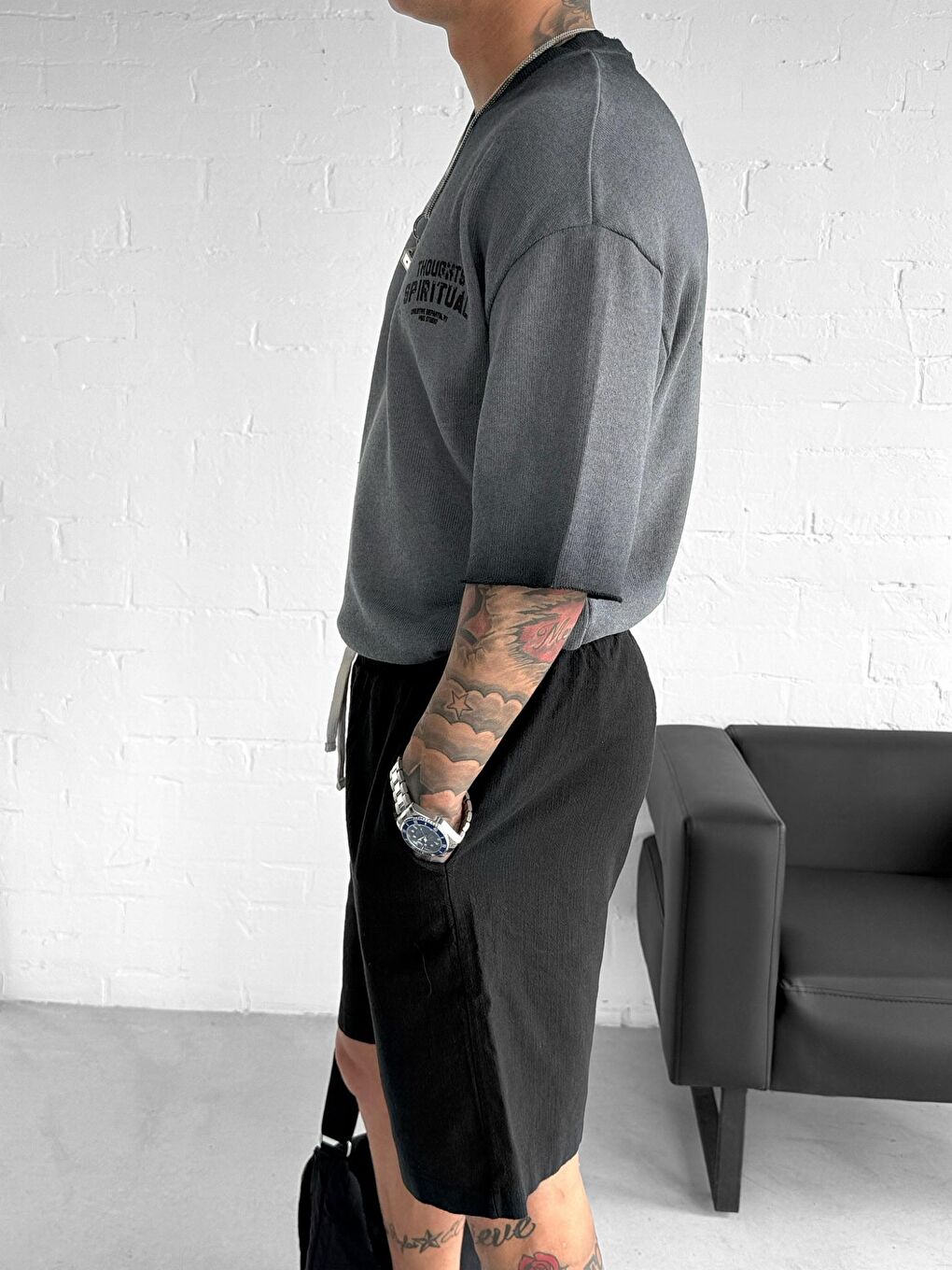 Erkek Yıkamalı Oversize Tişört Siyah-4