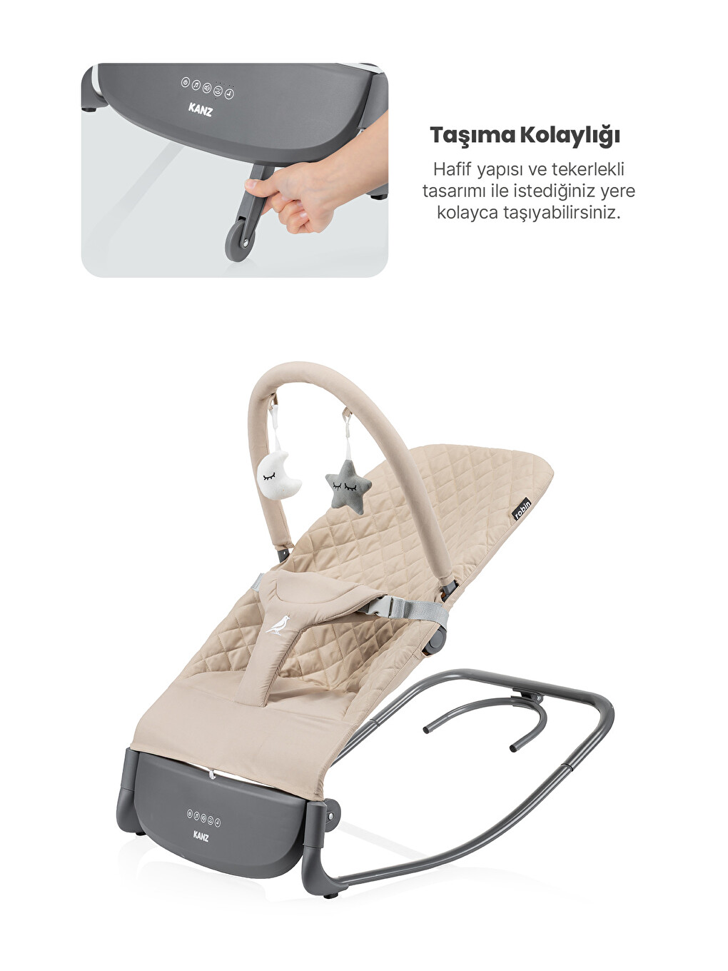 Robin Elektrikli Pilli Ana Kucağı Khaki-5