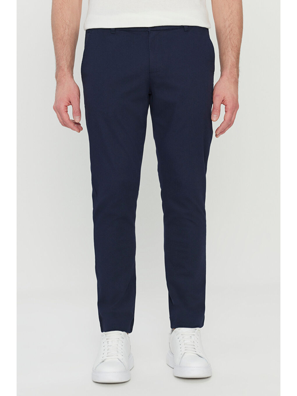 Erkek Lacivert Pamuklu Slim Fit Dar Kesim Yan Cep Esnek Casual Pantolon
