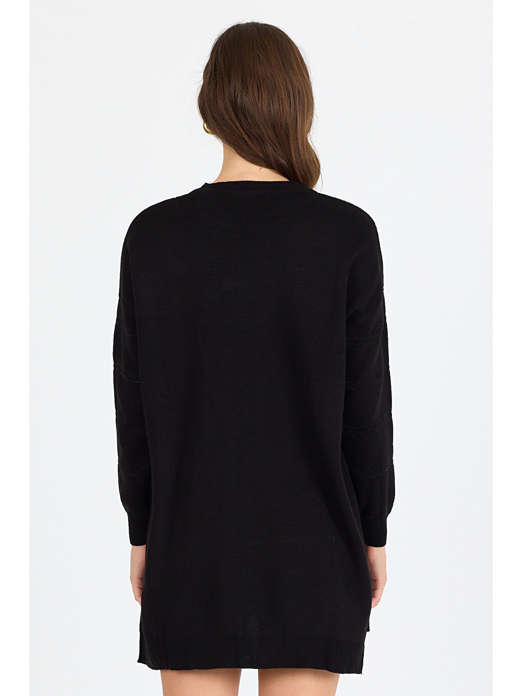 Siyah Kadın Sim Garnili Bisiklet Yaka Triko Bluz 21014 (Standart Beden s-m-l-xl Beden Uyumludur)-3