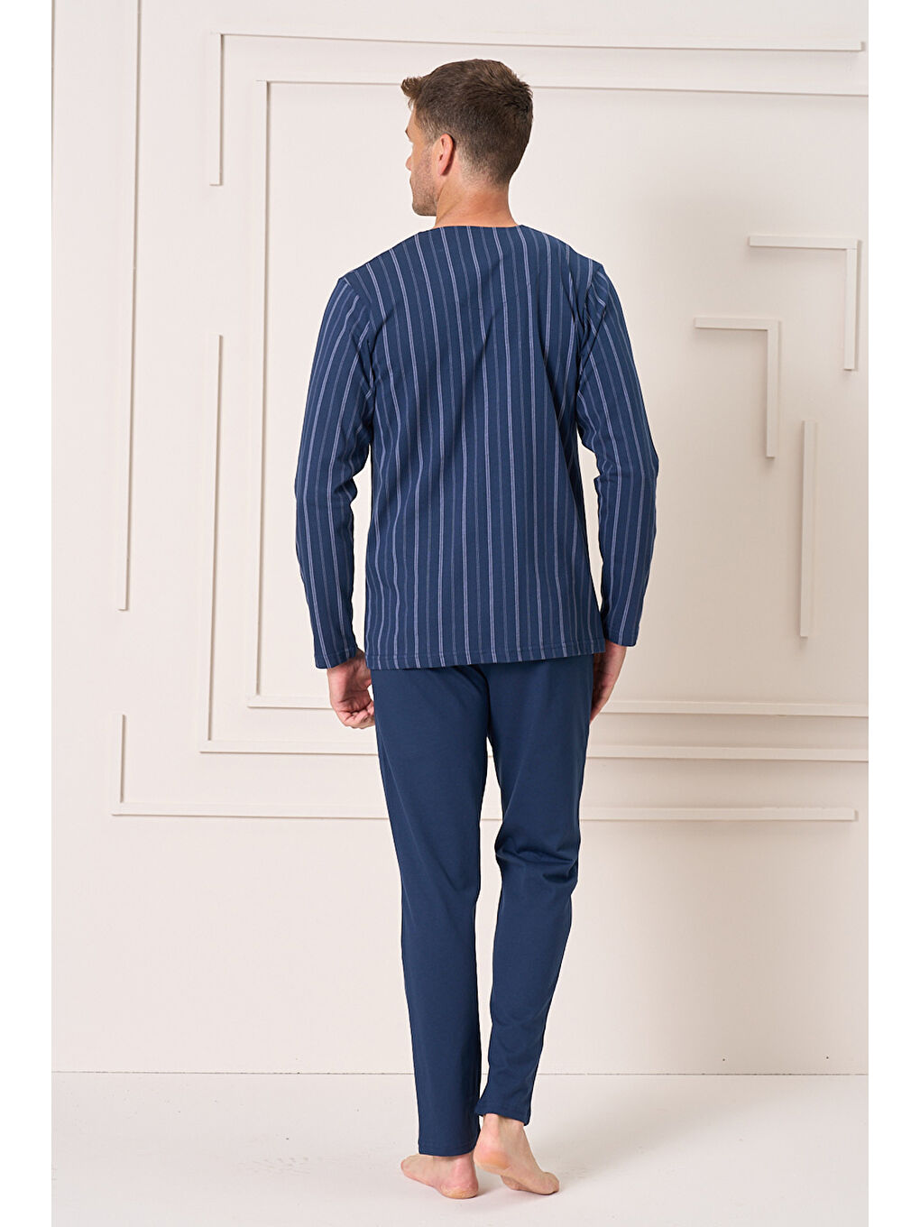Büyük Beden Erkek Penye Uzun Kol Pijama Takımı 2144 Lacivert01-2