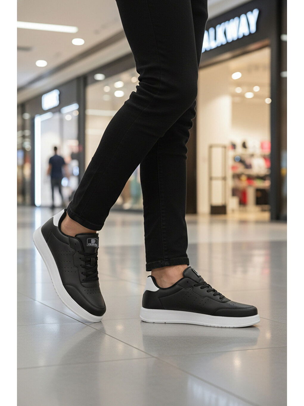 Siyah Beyaz Büyük Numara Bağcıklı Cilt Erkek Spor Ayakkabı 158 M-2