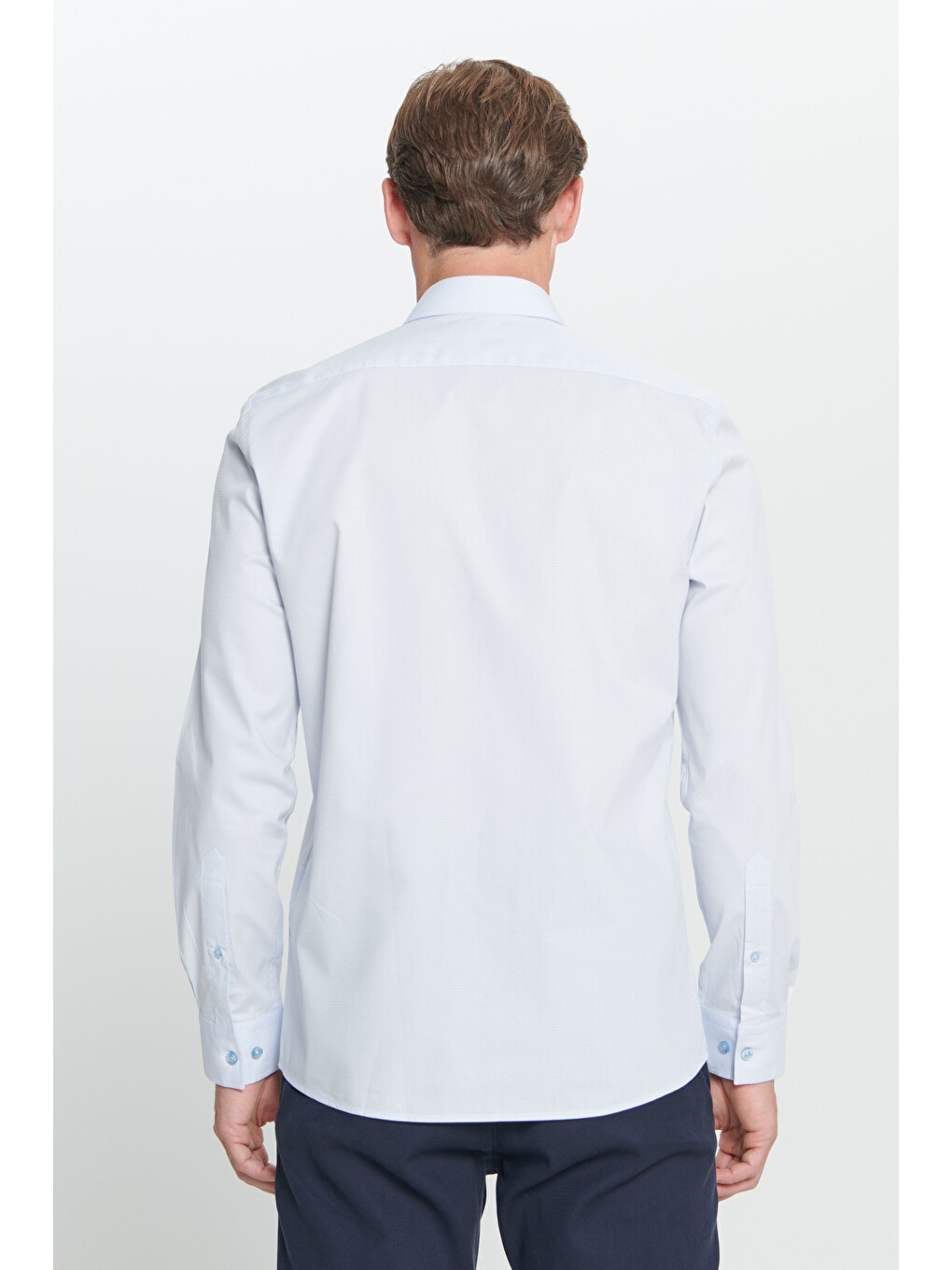 Erkek Açık Mavi Slim Fit Dar Kesim Küçük İtalyan Yaka Armürlü Gömlek-5