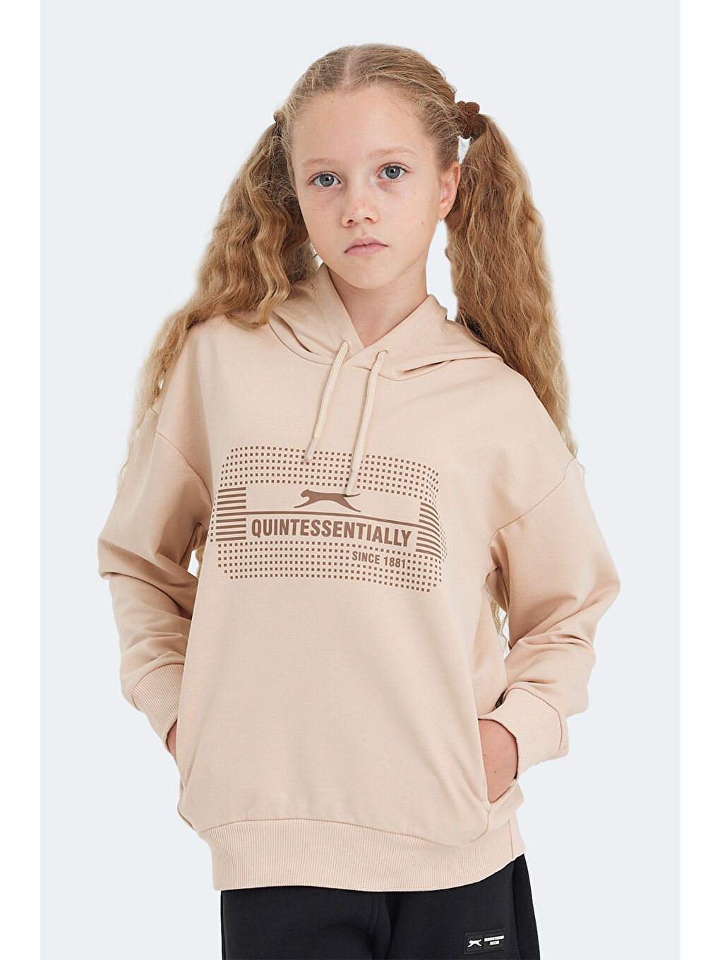 Kahverengi LAYO Unisex Çocuk Kapüşonlu Camel Sweatshırt-1