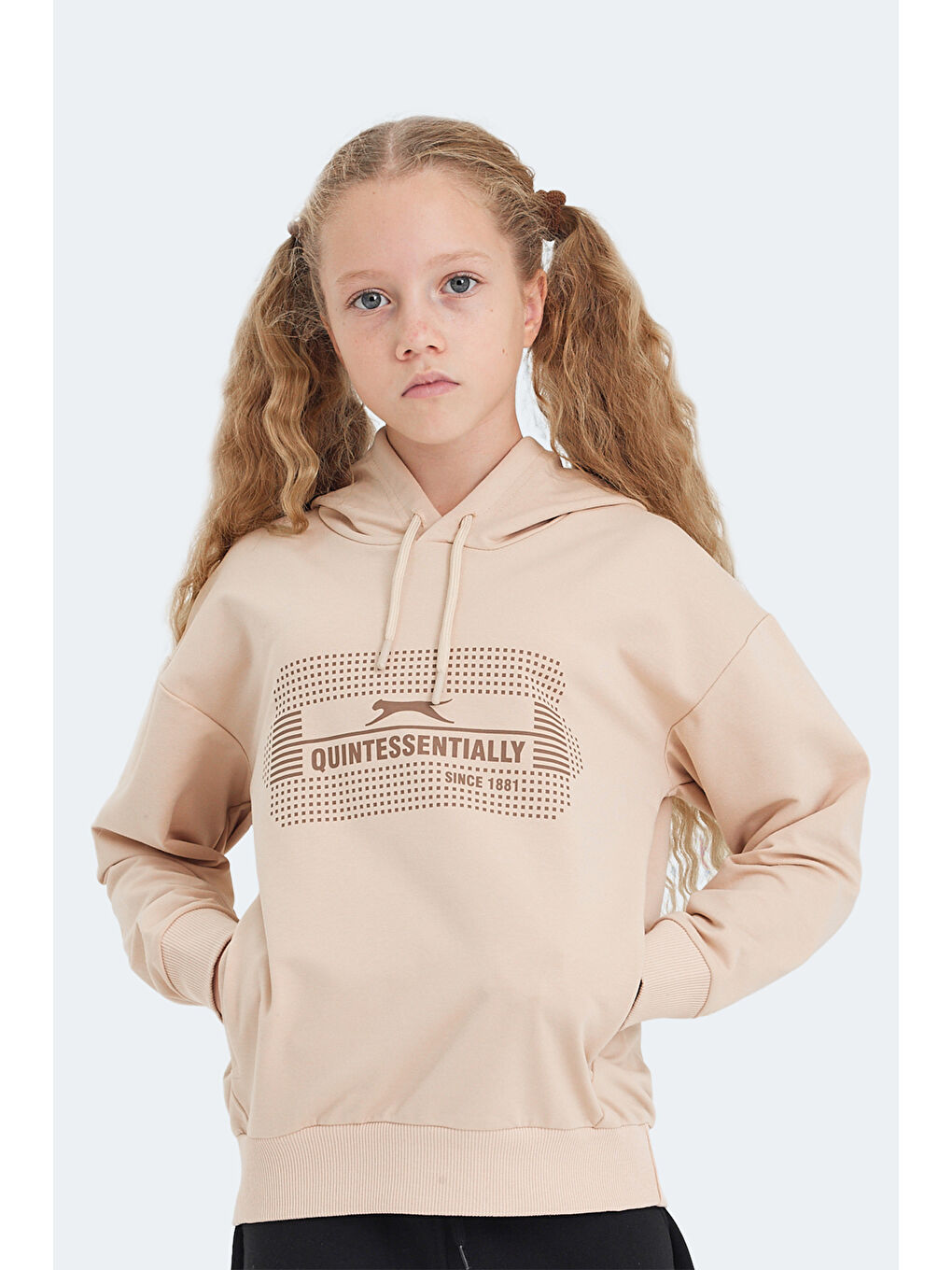 Kahverengi LAYO Unisex Çocuk Kapüşonlu Camel Sweatshırt-4