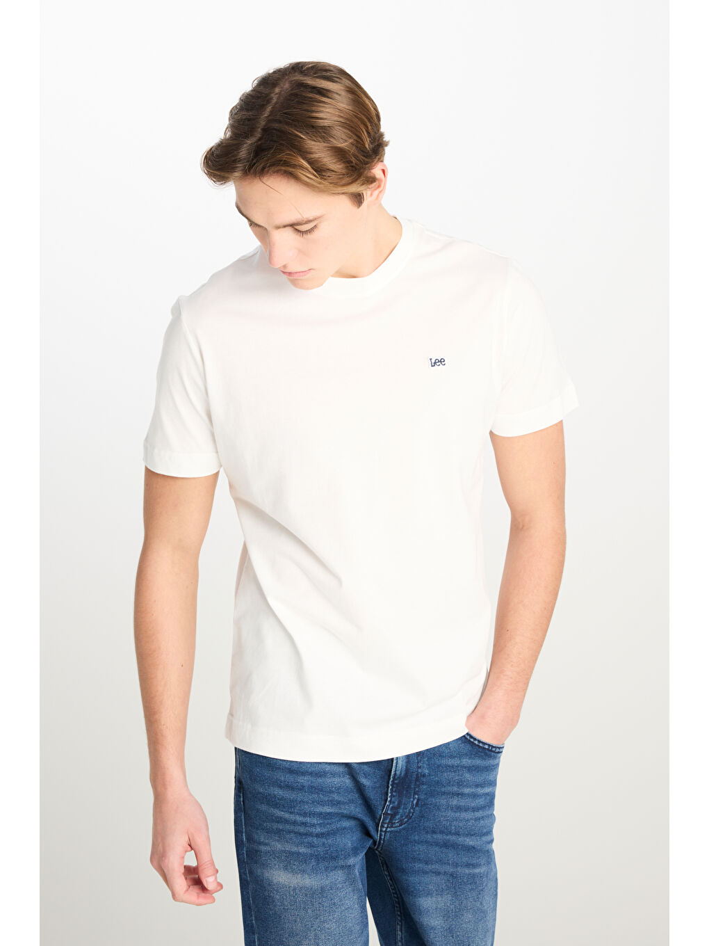 Regular Fit Normal Kesim Bisiklet Yaka Pamuklu Beyaz Tişört-1