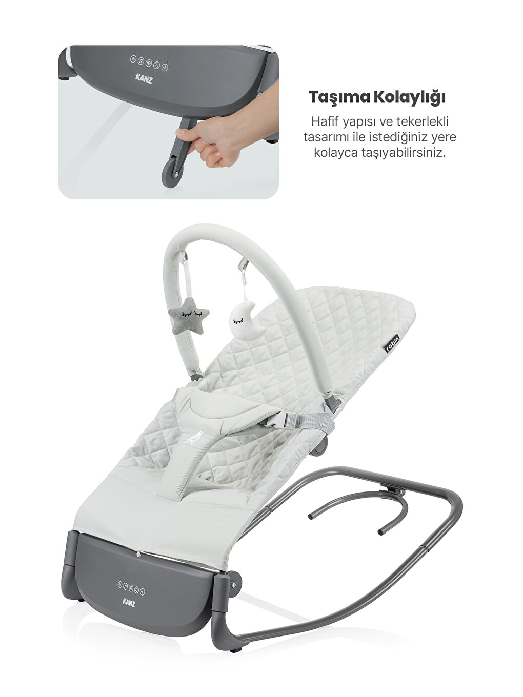 Robin Elektrikli Pilli Ana Kucağı Grey Green-5
