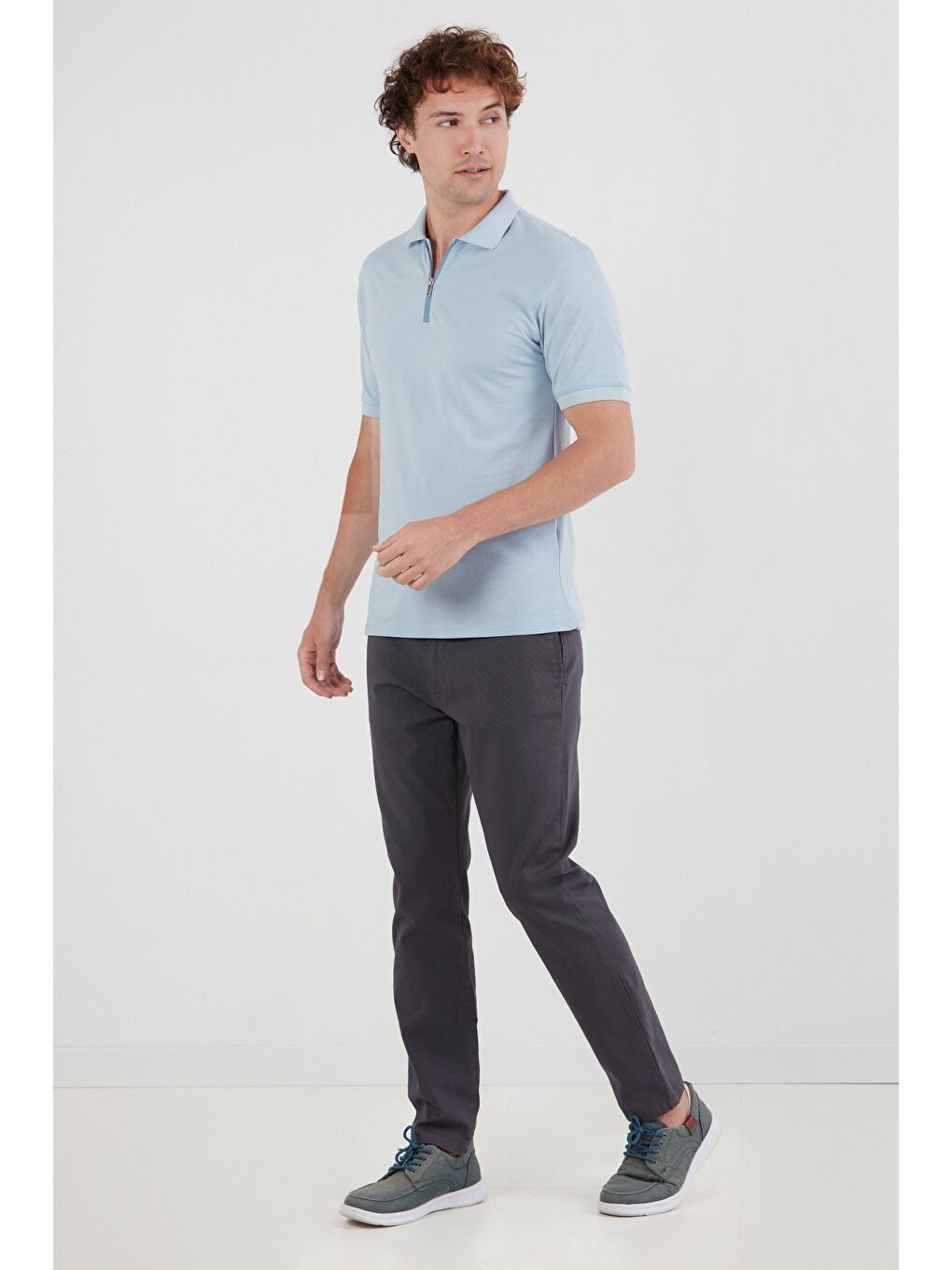 Mavi Basic Polo Yaka Yarım Fermuarlı Tişört-2