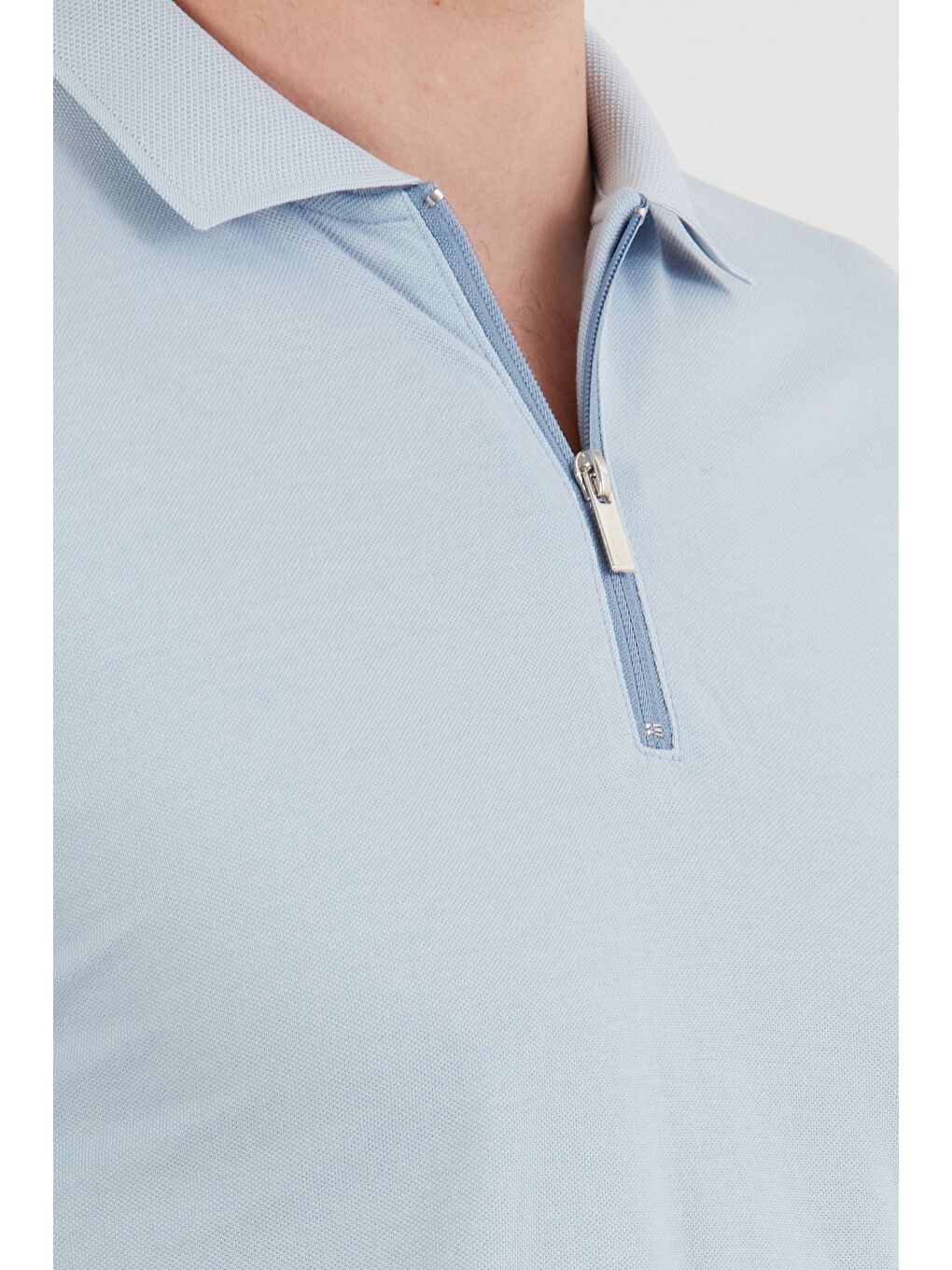 Mavi Basic Polo Yaka Yarım Fermuarlı Tişört-4