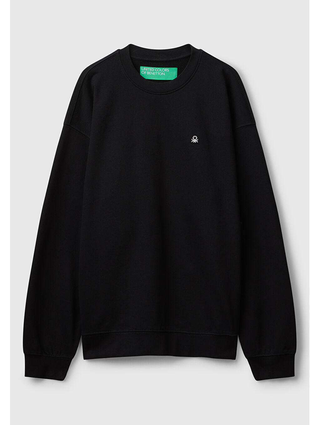 Erkek Siyah %100 Pamuk Önü Logo İşlemeli Bisiklet Yaka Sweatshirt-1