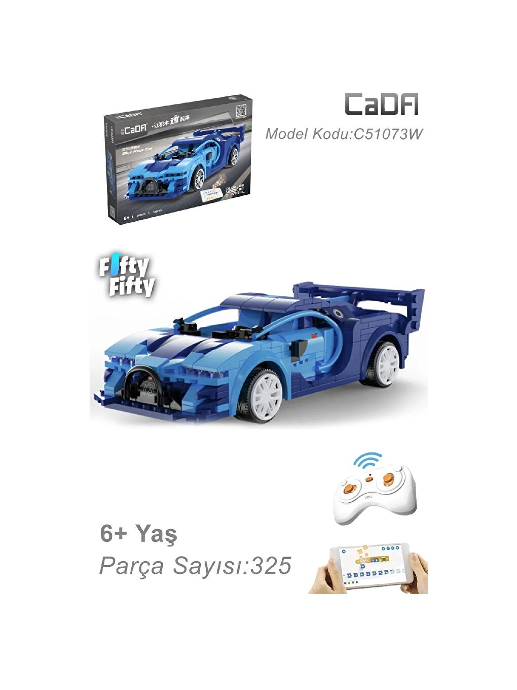 Cada Mavi Yarış Arabası Block Lego Yapı Oyuncağı 325 Parça (C51073W)