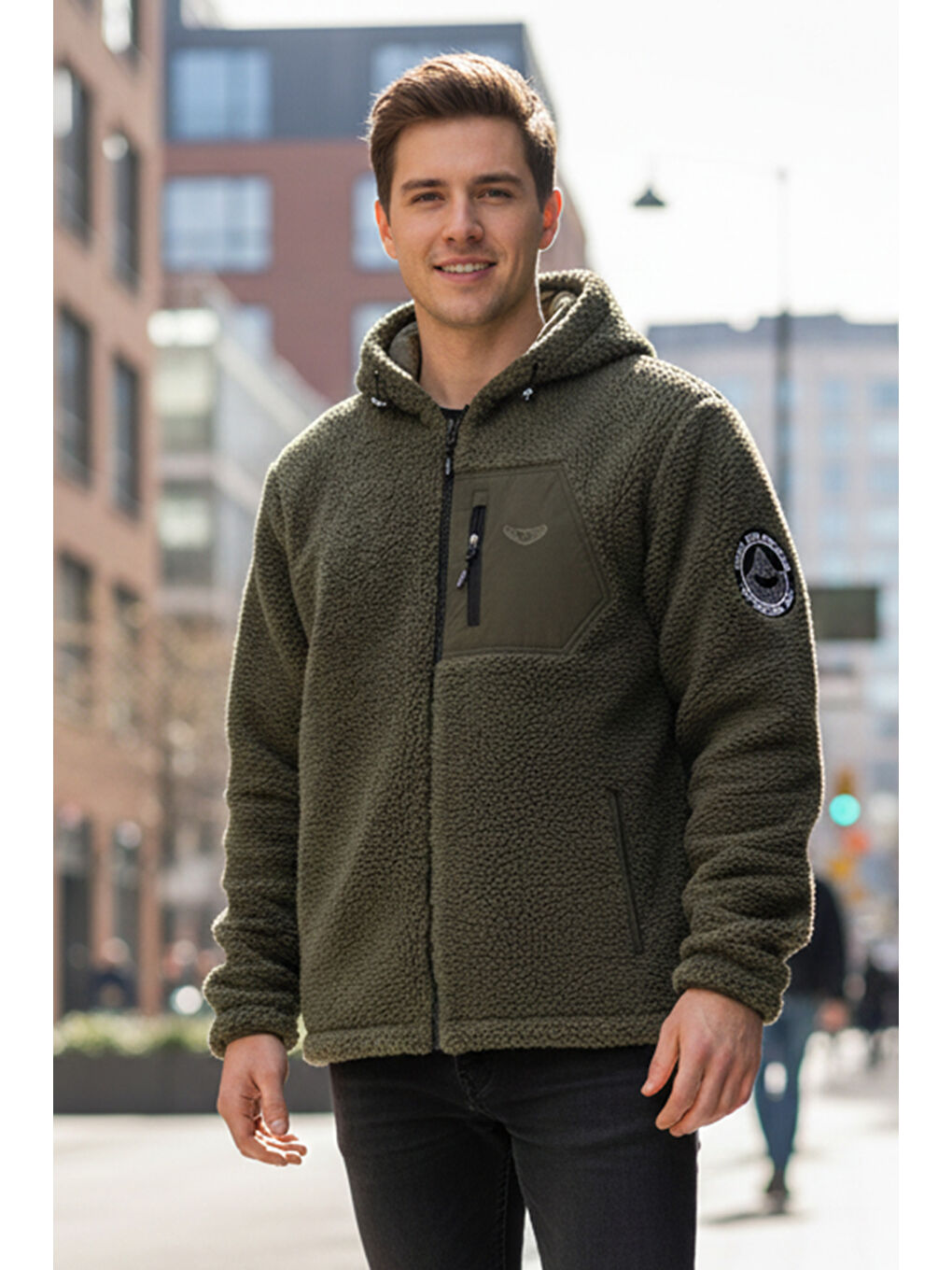 Erkek Çift Taraflı Pelüş Mont Ceket 25725 Haki-1