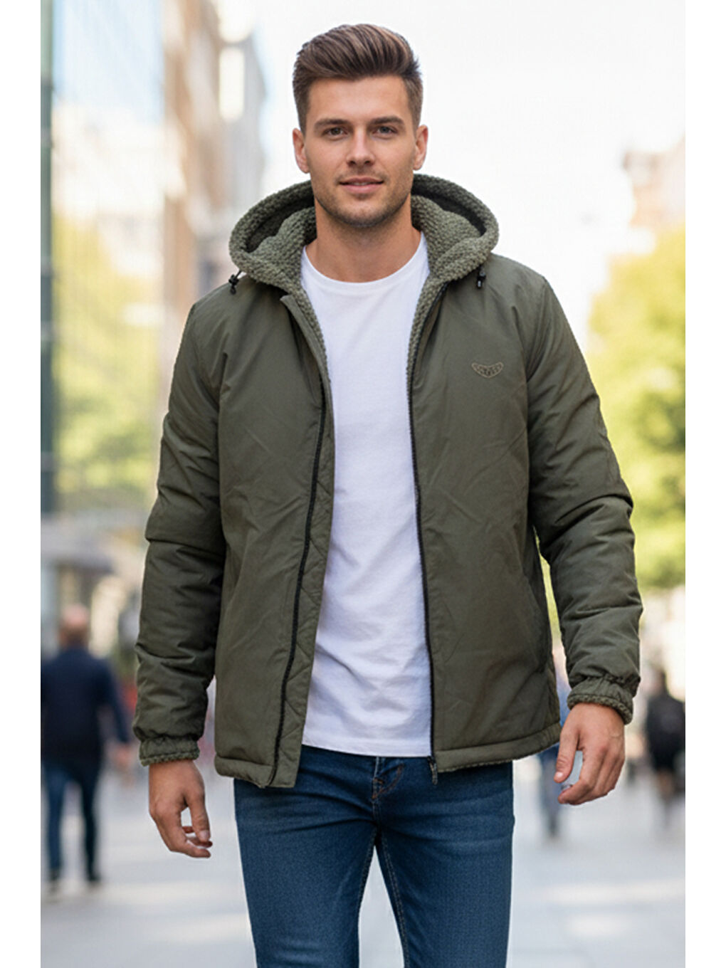 Erkek Çift Taraflı Pelüş Mont Ceket 25725 Haki-2