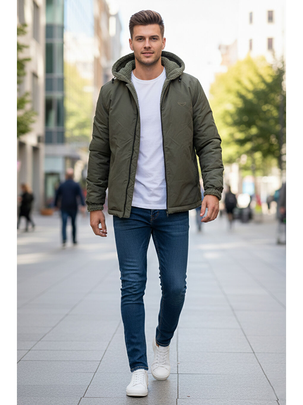 Erkek Çift Taraflı Pelüş Mont Ceket 25725 Haki-4