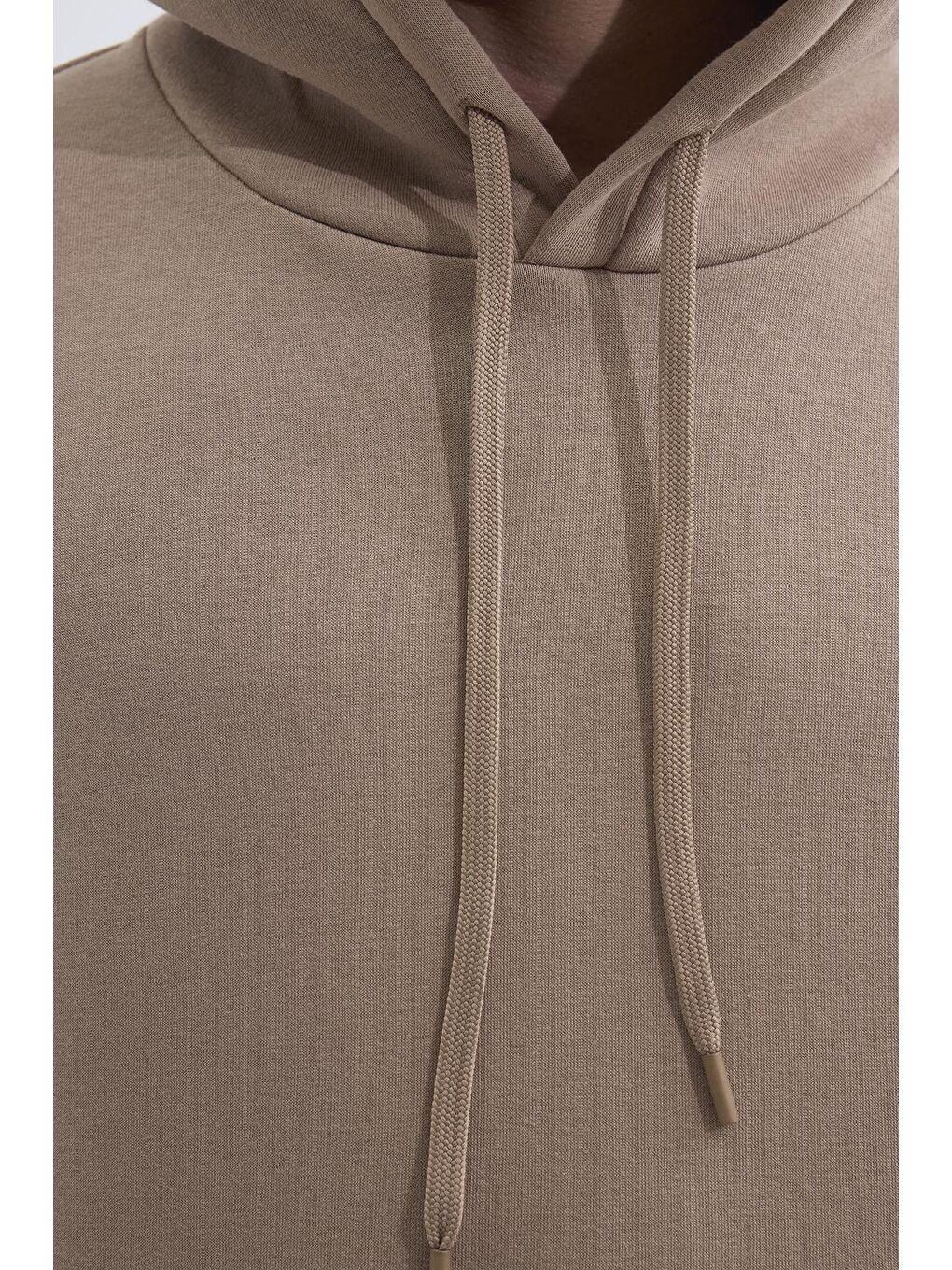 Bej Unisex Oversize Geniş Kesim Pamuklu Yumuşak Dokulu İçi Polarlı Basic Vizon Renk Kapüşonlu Sweatshirt-5