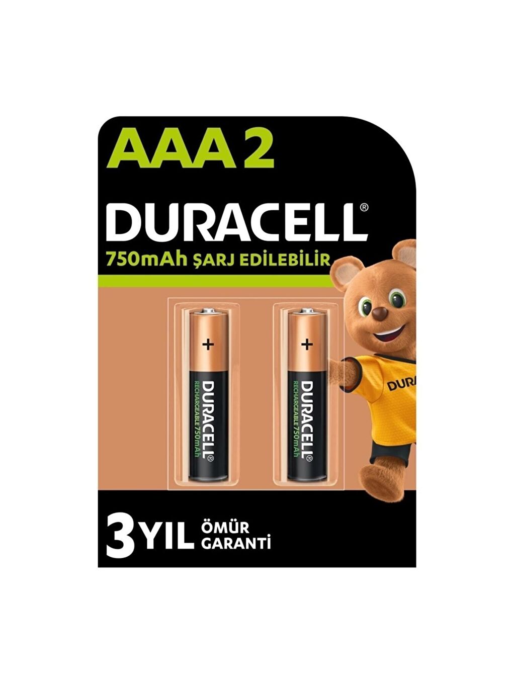 Şarj Edilebilir AAA İnce Kalem Pil  2 li Paket   750 mAh NiMH